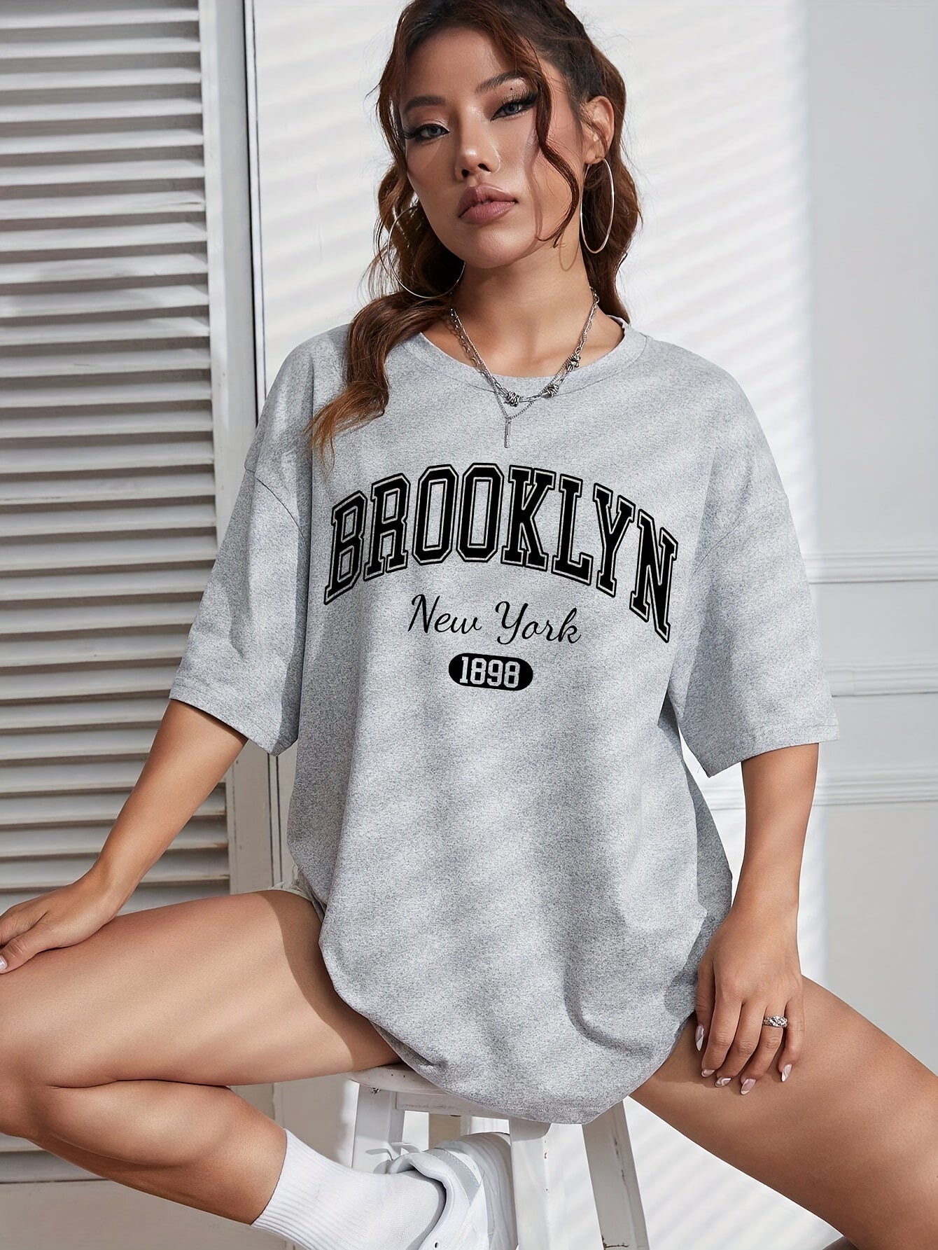 Letter & Number Print Casual T-Shirt, Short Sleeves Round Neck Loose Fit Sports Tee, Women's Sporty Tops