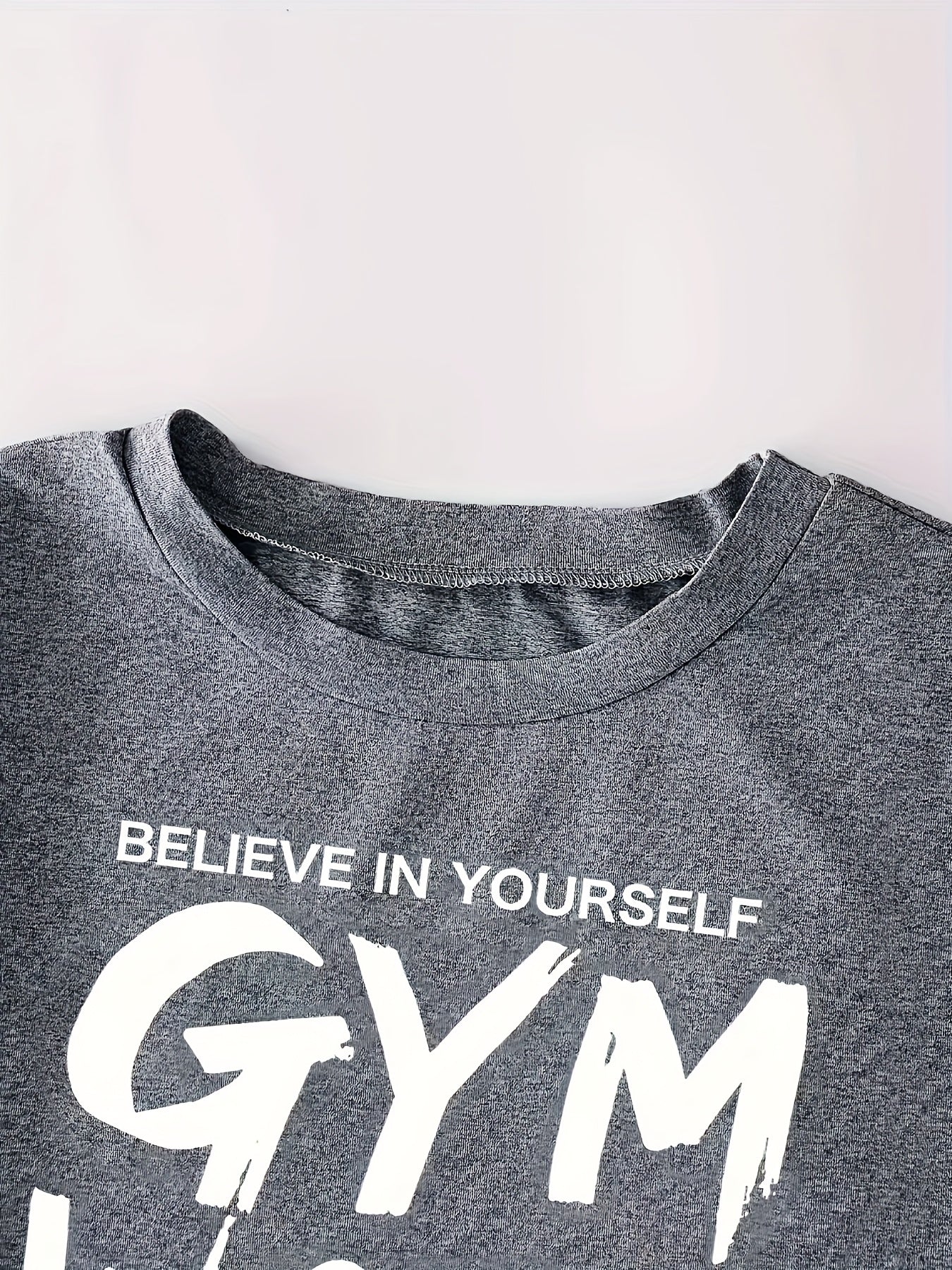"Women's Y2K Vintage Casual Short Sleeve T-Shirt - ""Believe In Yourself GYM WORK"" Graphic, Sports Style, Spring/Summer - For Women Who Love Fitness & Trendy Fashion - Perfect Gift for Gym Enthusiasts & Fashionistas"