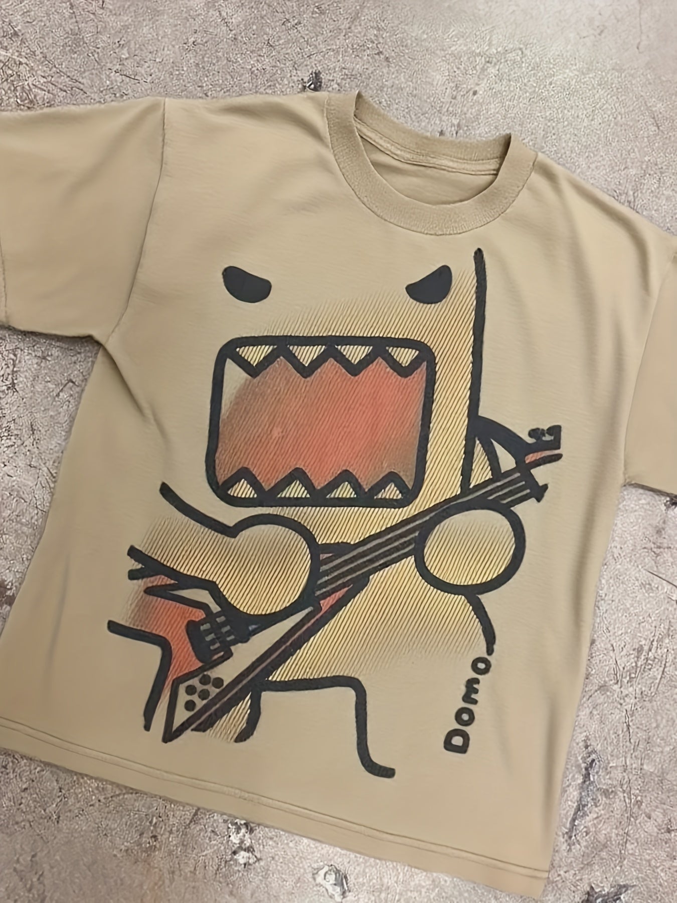 Women'S Y2K Anime Graphic T-Shirt - White Tee with Bold Red Eyes & Guitar Print, Loose Fit Streetwear Top for Concerts, Casual Outfits - All-Season Retro Hip-Hop Fashion Statement Shirt, Concert Attire, Playful Design, Durable Print, Street Style, Vintage