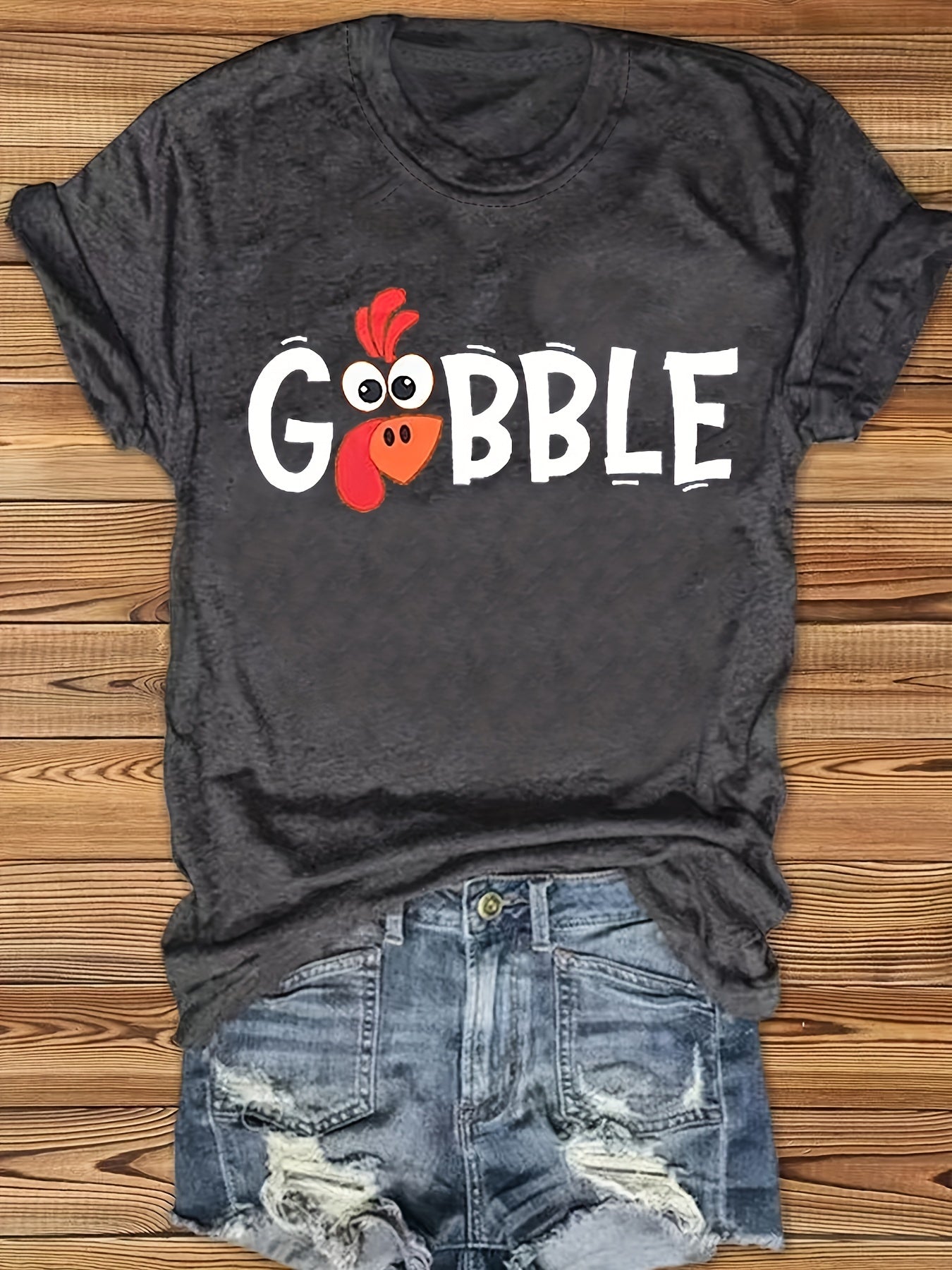 Turkey Graphic Print T-shirt, Casual Short Sleeve Crew Neck T-shirt For Spring & Summer, Women's Clothing