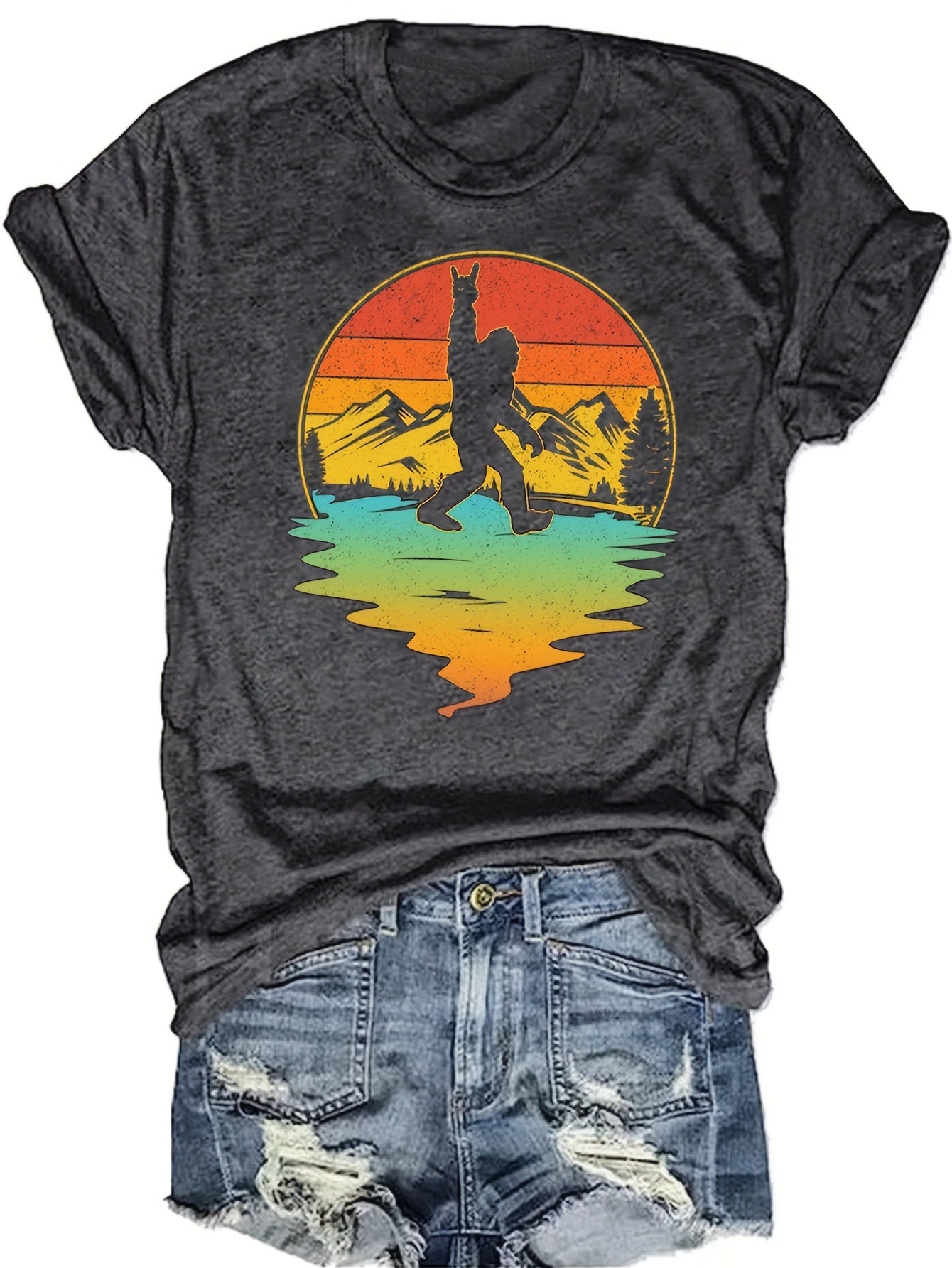 Vibrant Alphabets Graphic Print Crew Neck T-Shirt - Soft Micro Elasticity Polyester Fabric, Machine Washable, Regular Length, Casual Short Sleeve Top for Spring and Summer - Womens Fashion Clothing for All Seasons