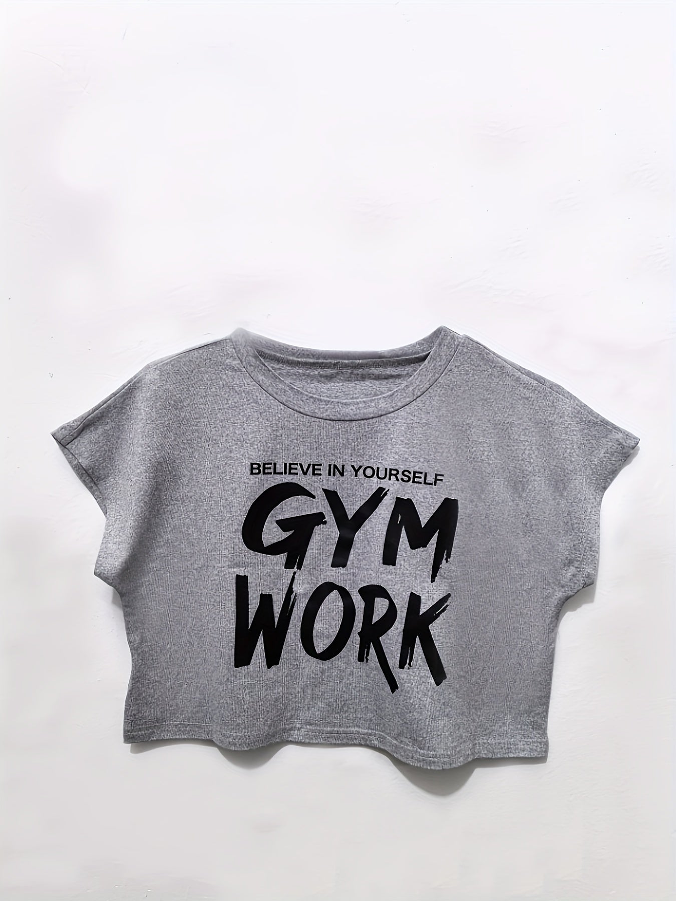 "Women's Y2K Vintage Casual Short Sleeve T-Shirt - ""Believe In Yourself GYM WORK"" Graphic, Sports Style, Spring/Summer - For Women Who Love Fitness & Trendy Fashion - Perfect Gift for Gym Enthusiasts & Fashionistas"