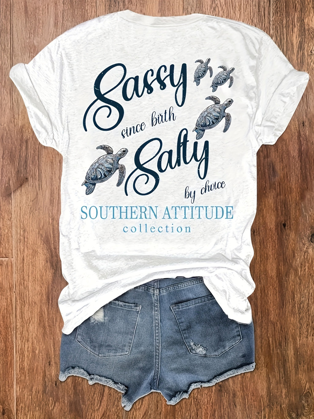 [Vibrant Red T-Shirt] Vibrant Red Women's Casual Short Sleeve T-Shirt | "Salty Like Me" Sea Turtle Graphic Print, Relaxed Fit Round Neck Top, Medium Stretch Machine Washable All-Season Beach Vacation & Casual Attire, Summer Clothing, Notch Detail Shirt,
