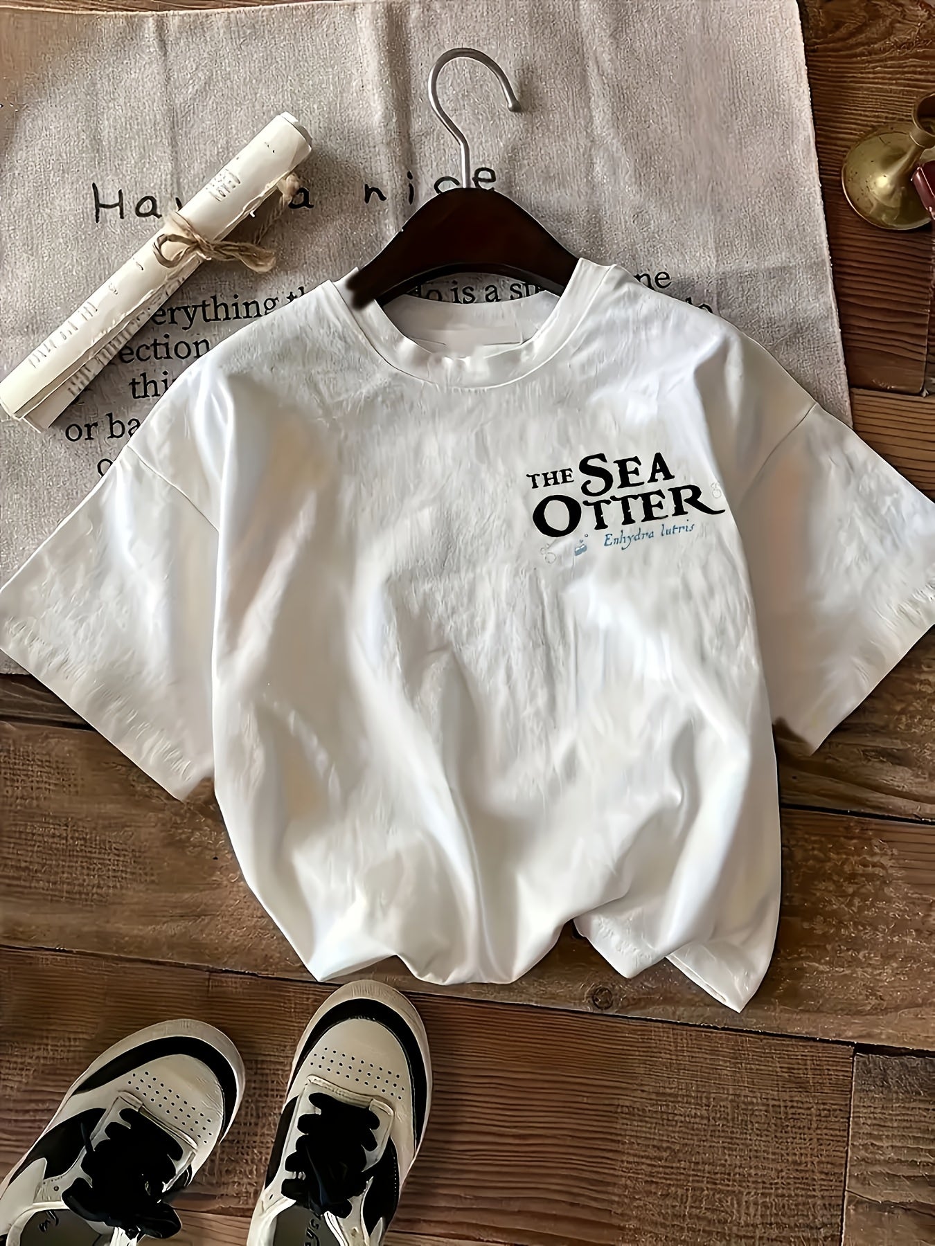 Women's Casual Short Sleeve T-Shirt - Sea Otter Graphic Print with Educational Facts, Soft Breathable Fabric, Relaxed Fit Round Neck, Machine Washable All-Season Comfort Top, Playful Casualwear, Vibrant Graphic Tee, Stretchy Fabric