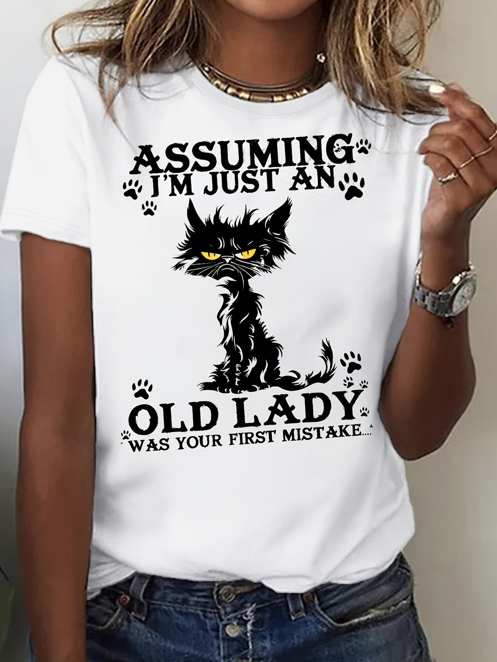 Assuming i'm just an old lady was your first mistake Soft & Comfortable Women's T-Shirt, Stylish Breathable, Perfect for Year-Round Wear