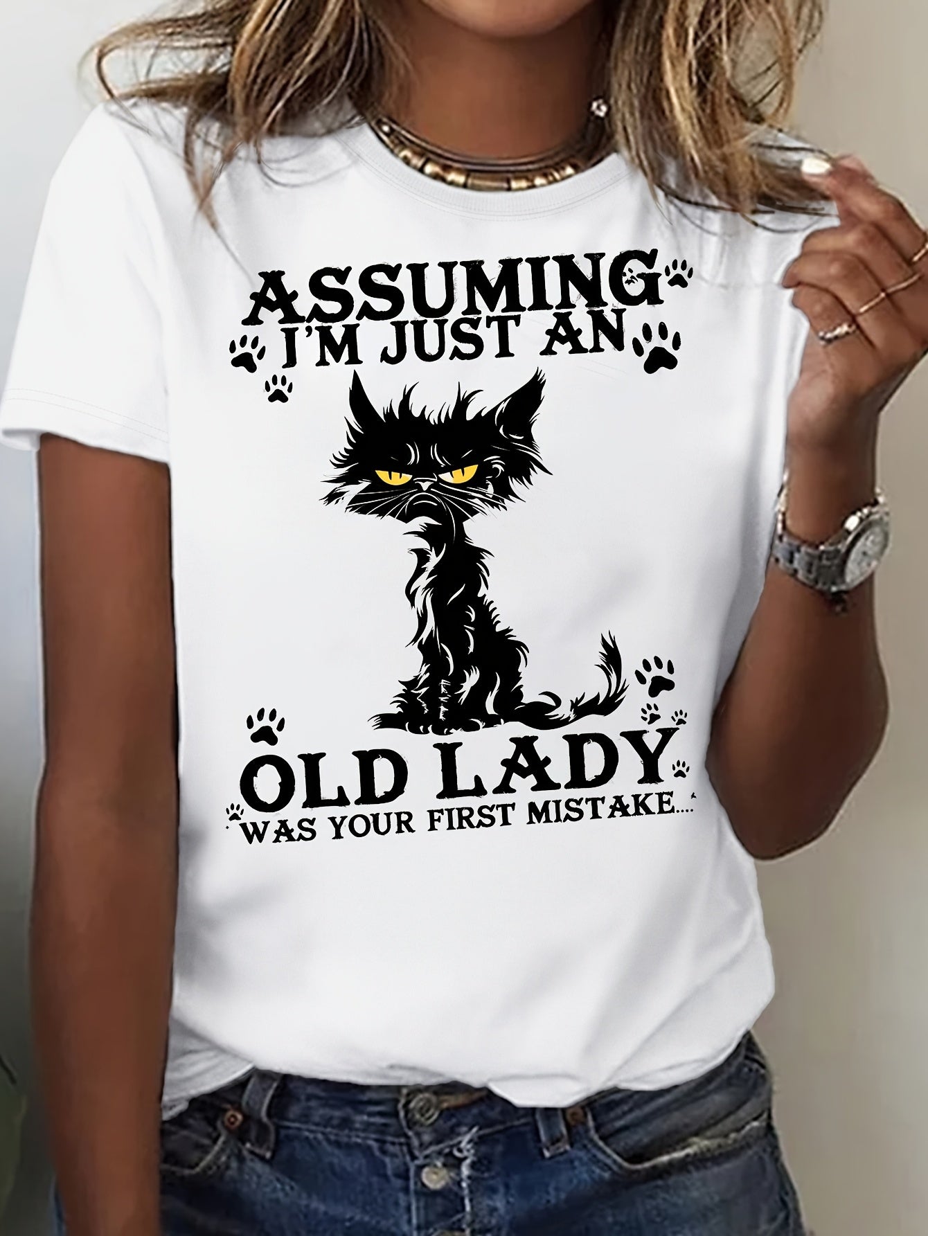 Assuming i'm just an old lady was your first mistake Soft & Comfortable Women's T-Shirt, Stylish Breathable, Perfect for Year-Round Wear