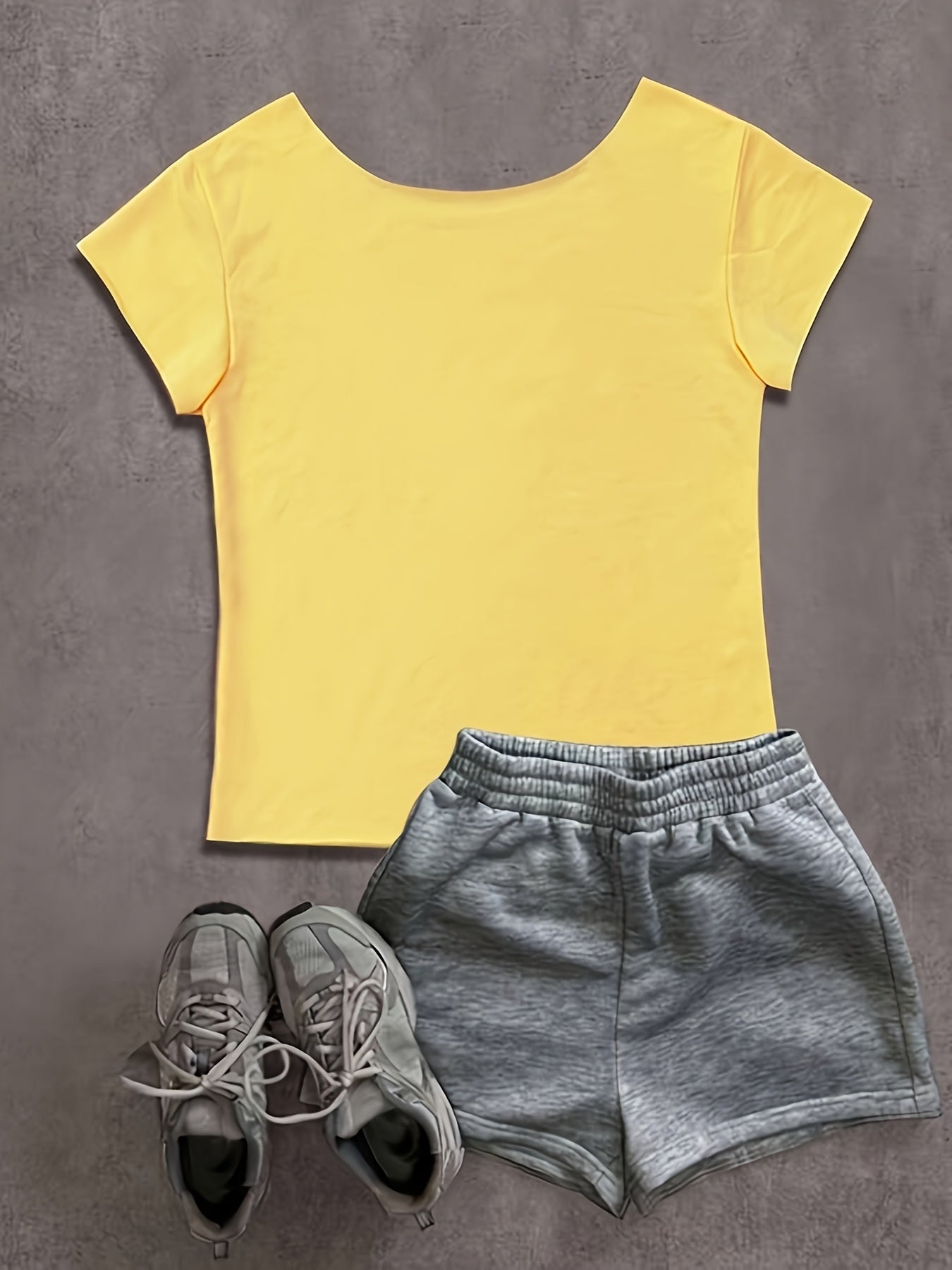Women's Summer Casual Elegant Ruffled Sleeve T-Shirt - Vibrant Yellow with Retro "Southwest 1987" Letter Print, Asymmetrical Neckline & Relaxed Fit, Machine Washable