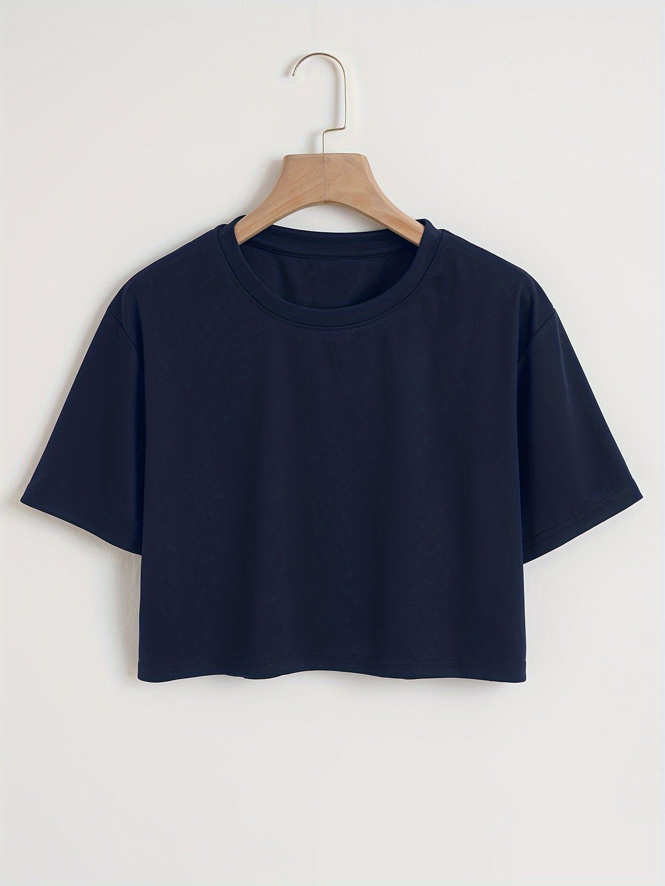 Women'S Casual Crew Neck Short Sleeve T-Shirt - Light Blue with White Graphic Print, Soft Polyester Blend, Summer Essential for Casual Attire, Ladies T Shirts