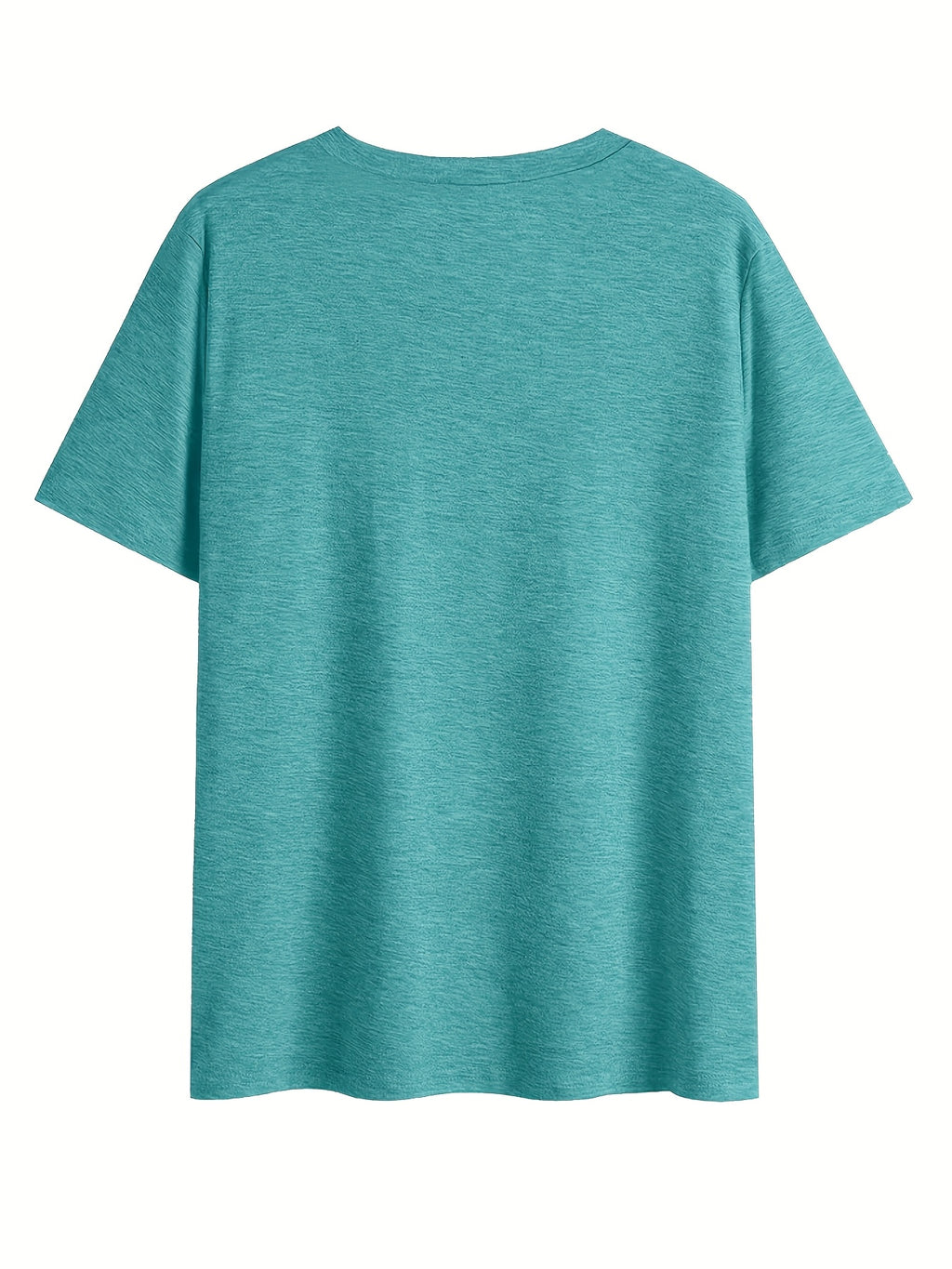 [Plus Size Teal T-Shirt] Plus Size Women's Teal V-Neck Short Sleeve Casual T-Shirt | Funny "Lucky for a Man" Quote, Loose Fit, Perfect for Summer, Casual Summer Wear, Slight Stretch Fabric