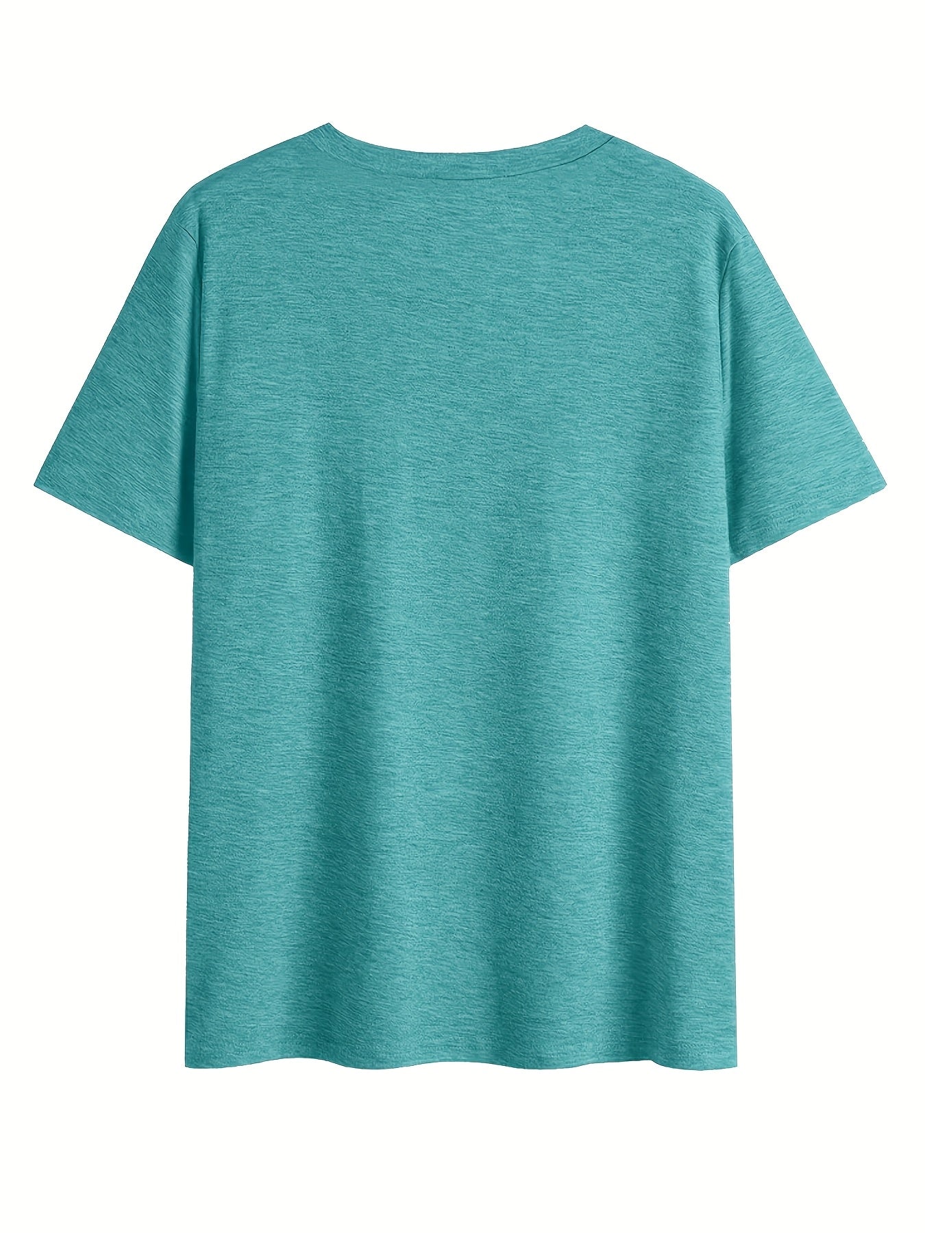 [Plus Size Teal T-Shirt] Plus Size Women's Teal V-Neck Short Sleeve Casual T-Shirt | Funny "Lucky for a Man" Quote, Loose Fit, Perfect for Summer, Casual Summer Wear, Slight Stretch Fabric