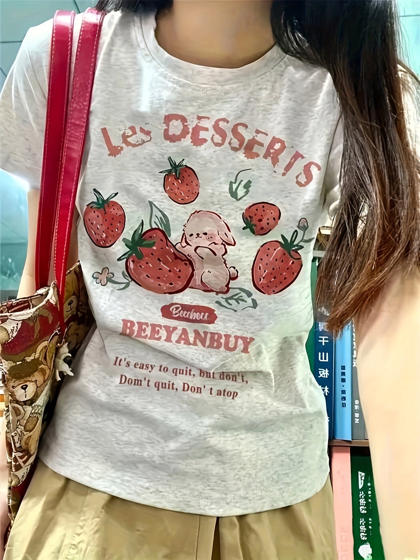 Y2K Summer New Cartoon Strawberry Harajuku Print T-shirt Short Sleeve Top Casual Women's Clothing