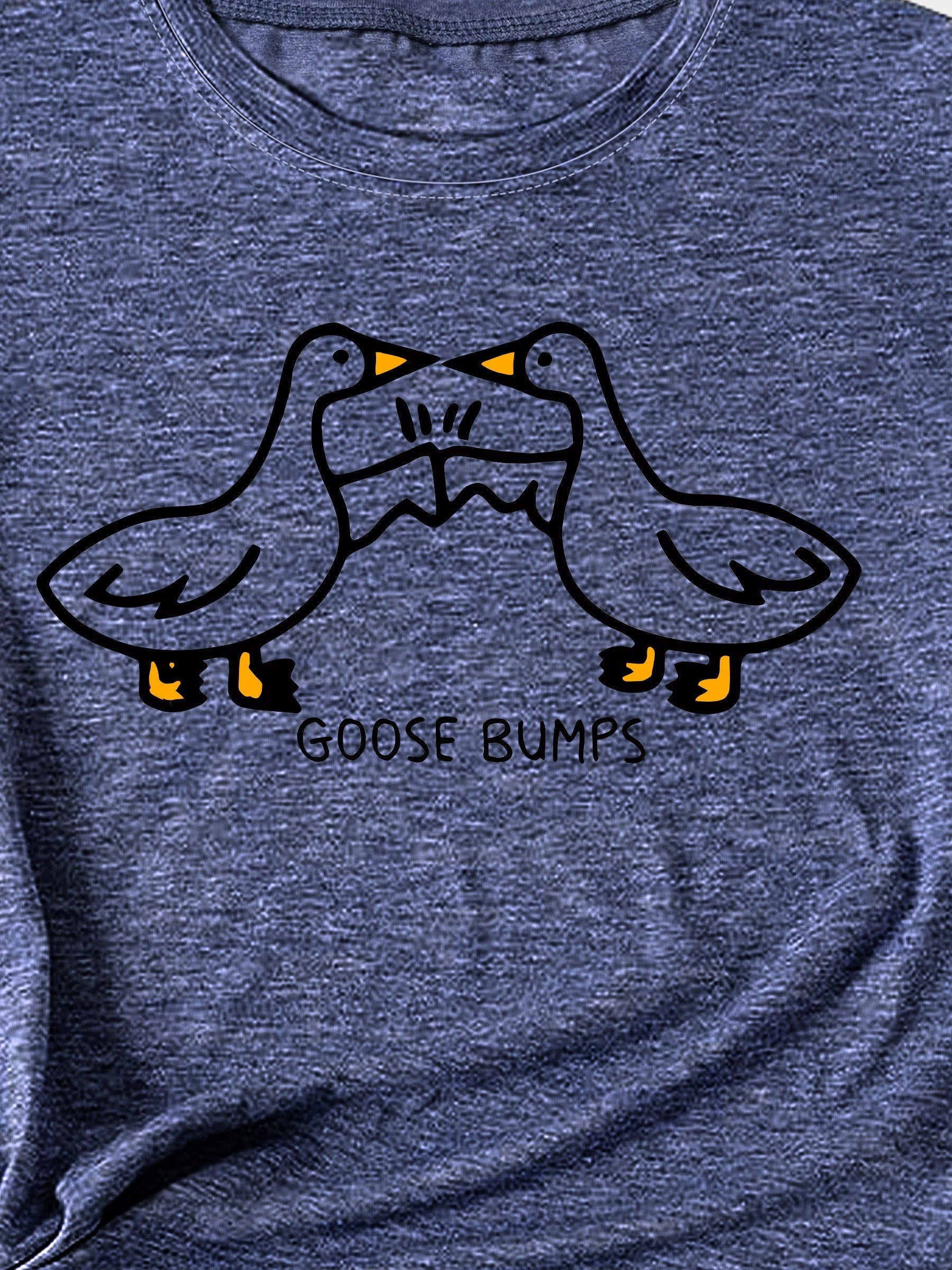 Women's Navy Blue Goose Bumps Graphic T-Shirt - Vintage Casual Short Sleeve Top with Playful Goose Design, Round Neck, Machine Washable, Spring Summer Fall Essential (S-XXL), Spring Summer Apparel, Animal Print Shirt, Comfortable Fit Shirt