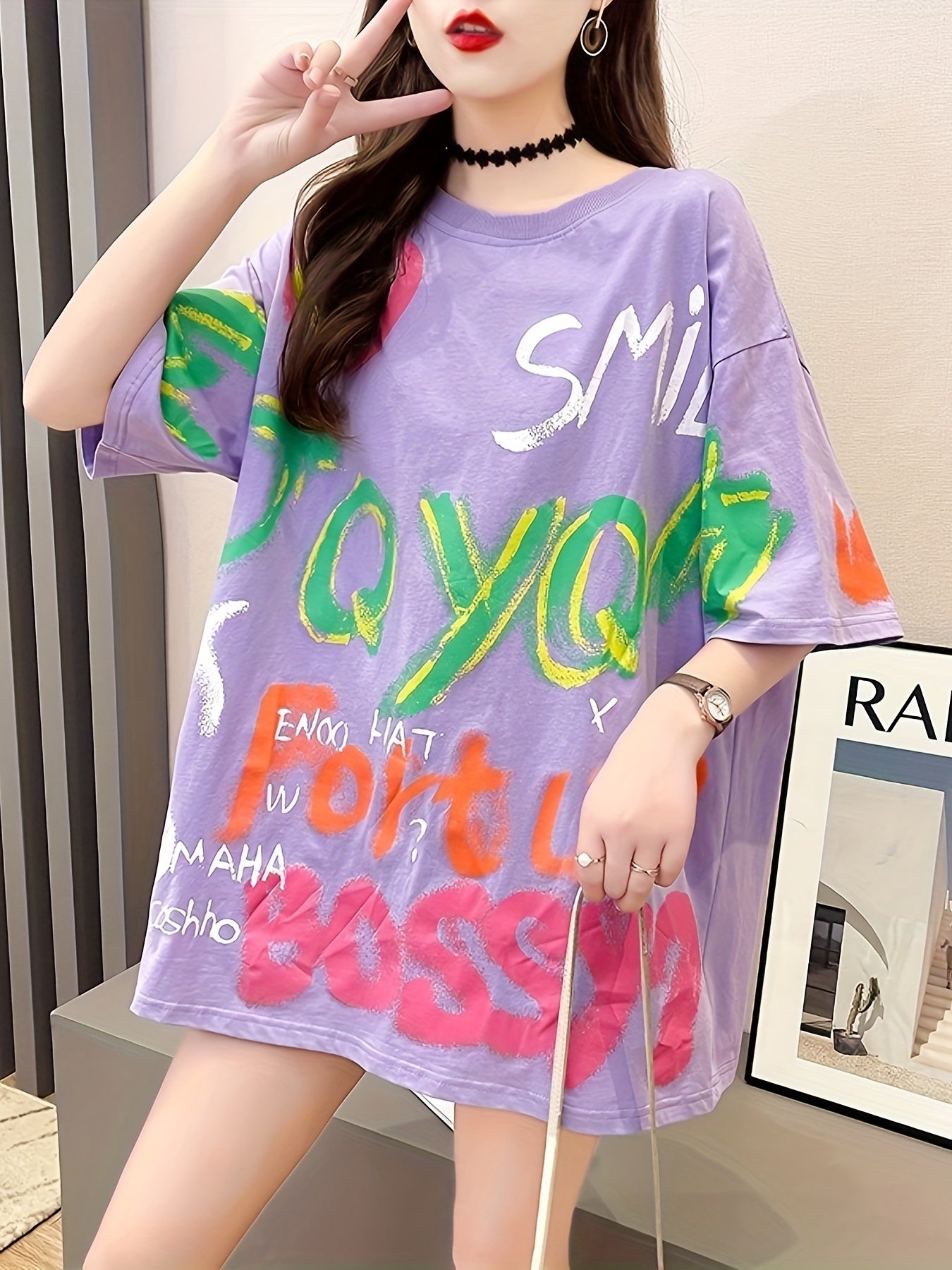 [Cute Plus Size T-Shirt] Plus Size Women's Cartoon Graphic Print T-Shirt | Casual Round Neck Short Sleeve Top, Breathable Mid-Stretch Fabric, Long Length for Spring Summer Fall, Machine Washable, Cute T Shirts, Seasonal Fashion, Trendy Design, Comfortable