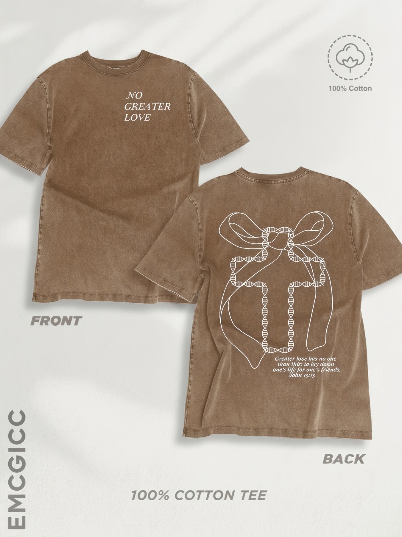 Women'S Beige T-Shirt - "No Greater Love" Bible Verse - Soft Breathable 100% Loose Fit Tee - Minimalist Everyday & Special Occasion Top - Casual Streetwear Gift for Women, Ladies T Shirts, Retro Distressed Design, Comfortable Fabric, Street Style,