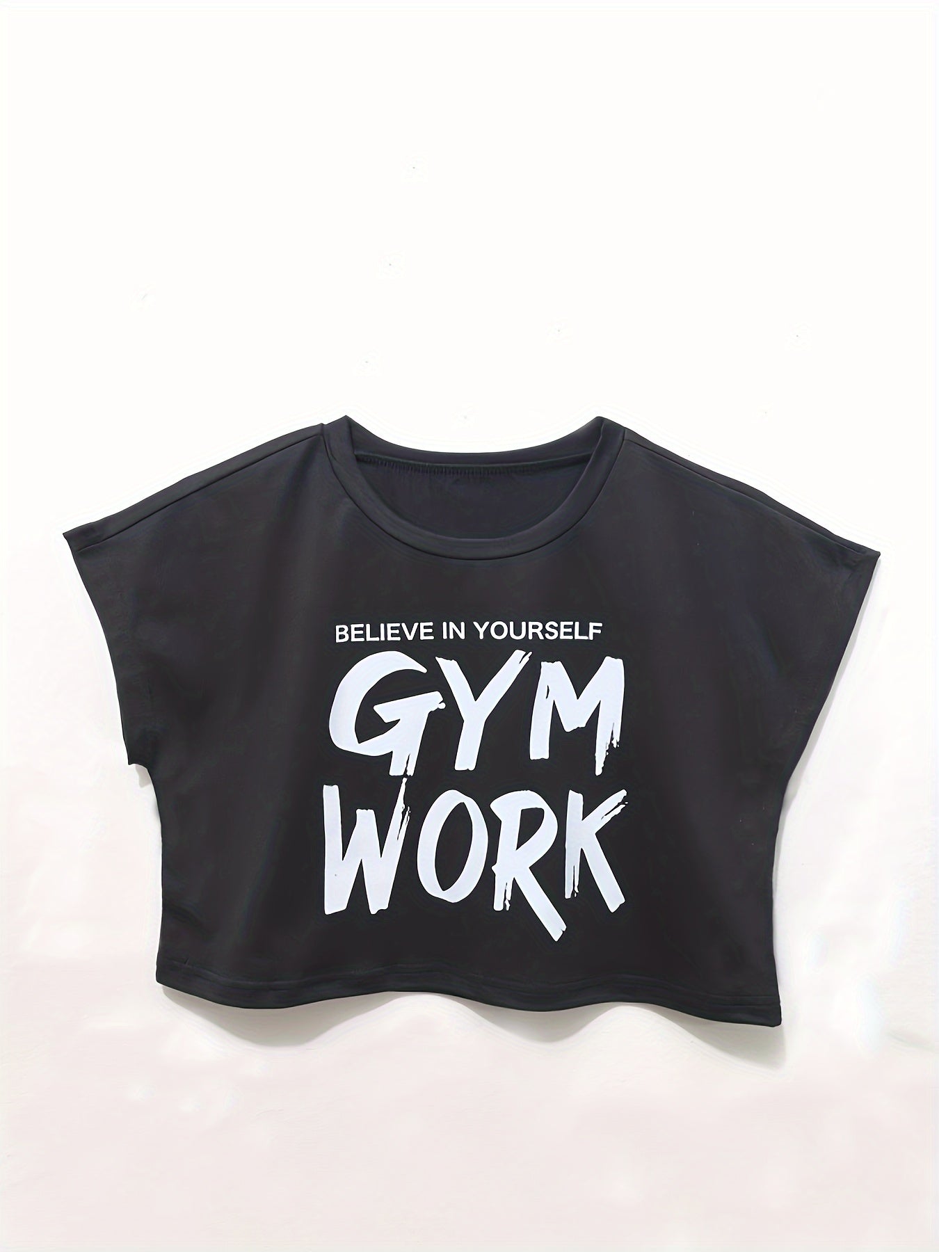 "Women's Y2K Vintage Casual Short Sleeve T-Shirt - ""Believe In Yourself GYM WORK"" Graphic, Sports Style, Spring/Summer - For Women Who Love Fitness & Trendy Fashion - Perfect Gift for Gym Enthusiasts & Fashionistas"