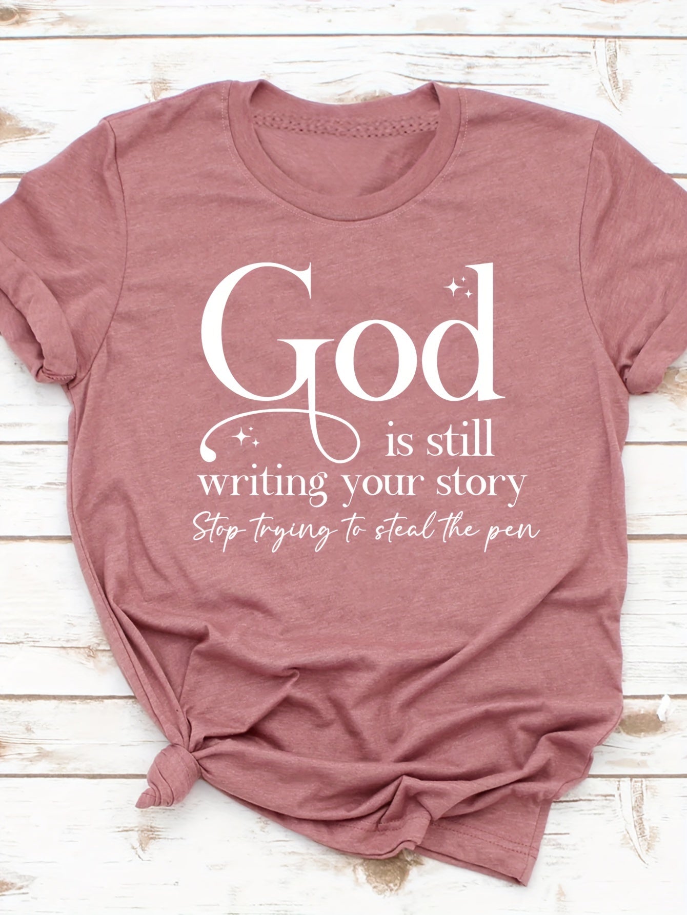 God Print Crew Neck T-shirt, Casual Short Sleeve Top For Spring & Summer, Women's Clothing