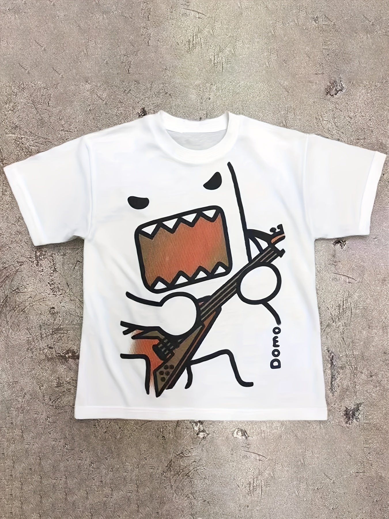 Women'S Y2K Anime Graphic T-Shirt - White Tee with Bold Red Eyes & Guitar Print, Loose Fit Streetwear Top for Concerts, Casual Outfits - All-Season Retro Hip-Hop Fashion Statement Shirt, Concert Attire, Playful Design, Durable Print, Street Style, Vintage