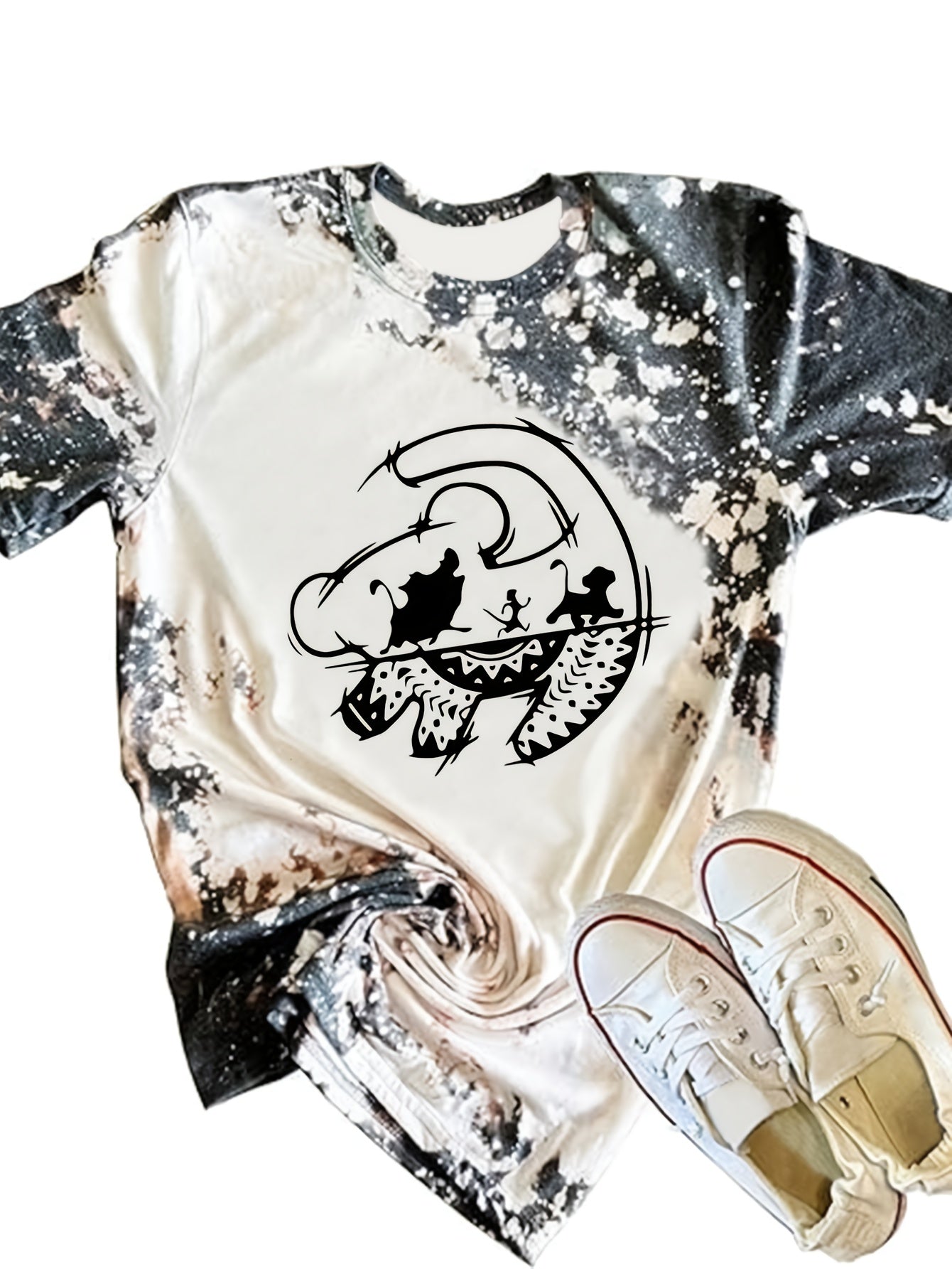 [Trendy T-Shirt] Trendy Women's Casual Short Sleeve T-Shirt | Elephant & Tribal Graphic Print, Galaxy Starry Night Design, Round Neck, Machine Washable, All-Season Comfort, Everyday Fashion, Nontransparent Fabric