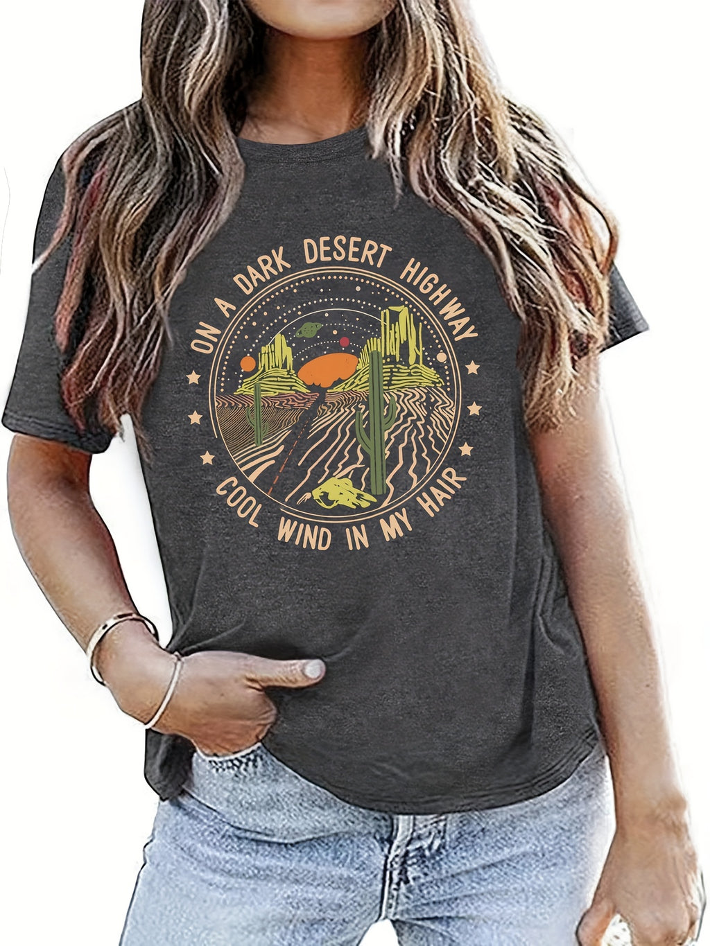 Womens Trendy Graphic Letter Tee - Fashionable Prints, Comfortable Crew Neck, Lightweight Short Sleeves - A Must-Have Casual Wardrobe Staple