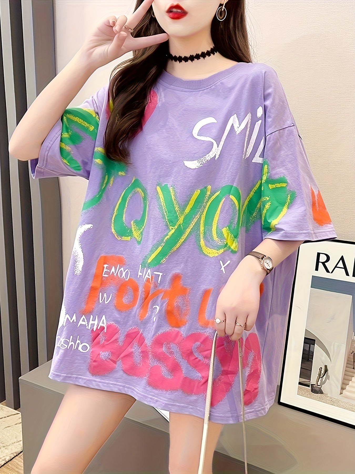 [Cute Plus Size T-Shirt] Plus Size Women's Cartoon Graphic Print T-Shirt | Casual Round Neck Short Sleeve Top, Breathable Mid-Stretch Fabric, Long Length for Spring Summer Fall, Machine Washable, Cute T Shirts, Seasonal Fashion, Trendy Design, Comfortable