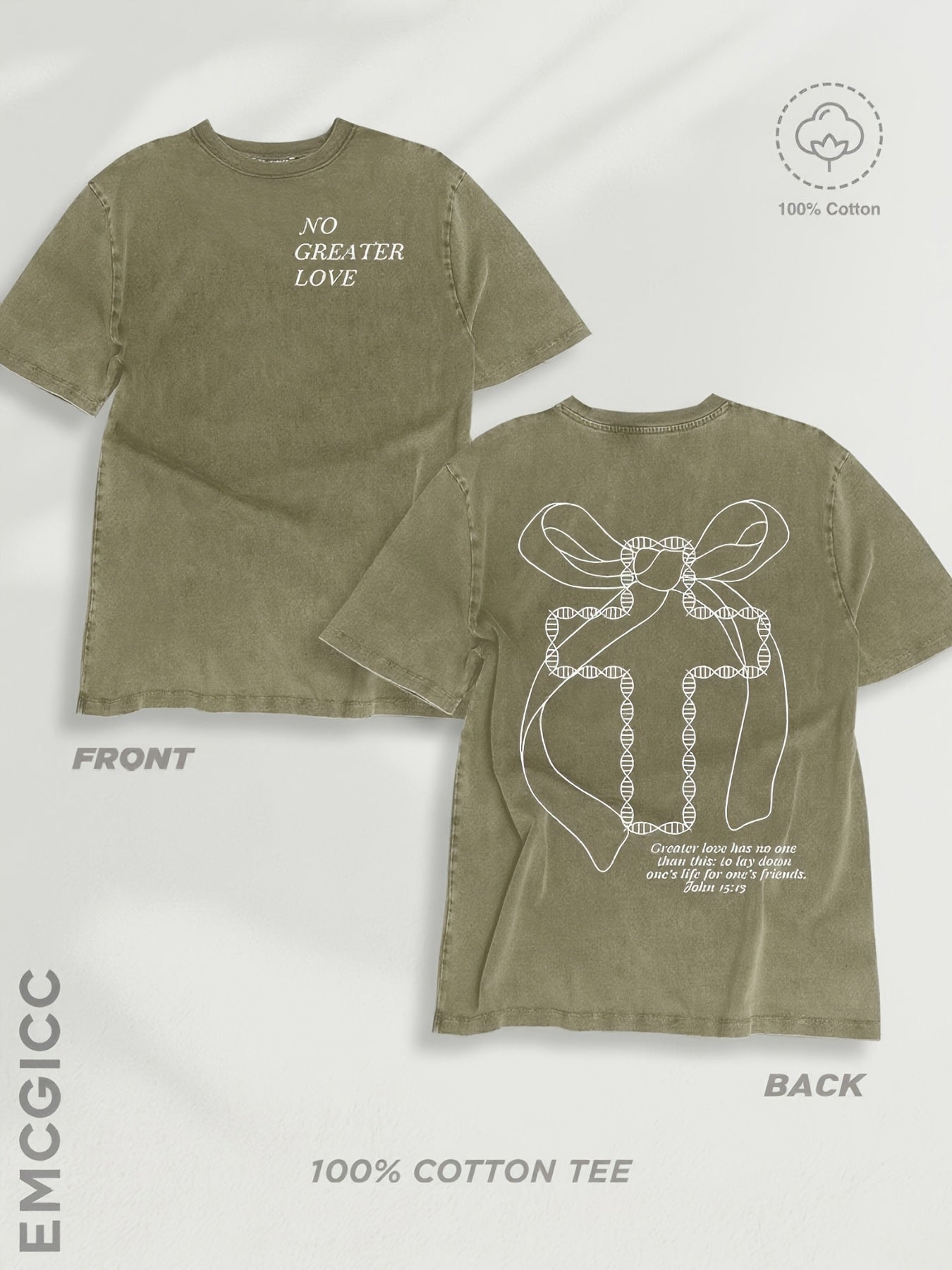 Women'S Beige T-Shirt - "No Greater Love" Bible Verse - Soft Breathable 100% Loose Fit Tee - Minimalist Everyday & Special Occasion Top - Casual Streetwear Gift for Women, Ladies T Shirts, Retro Distressed Design, Comfortable Fabric, Street Style,