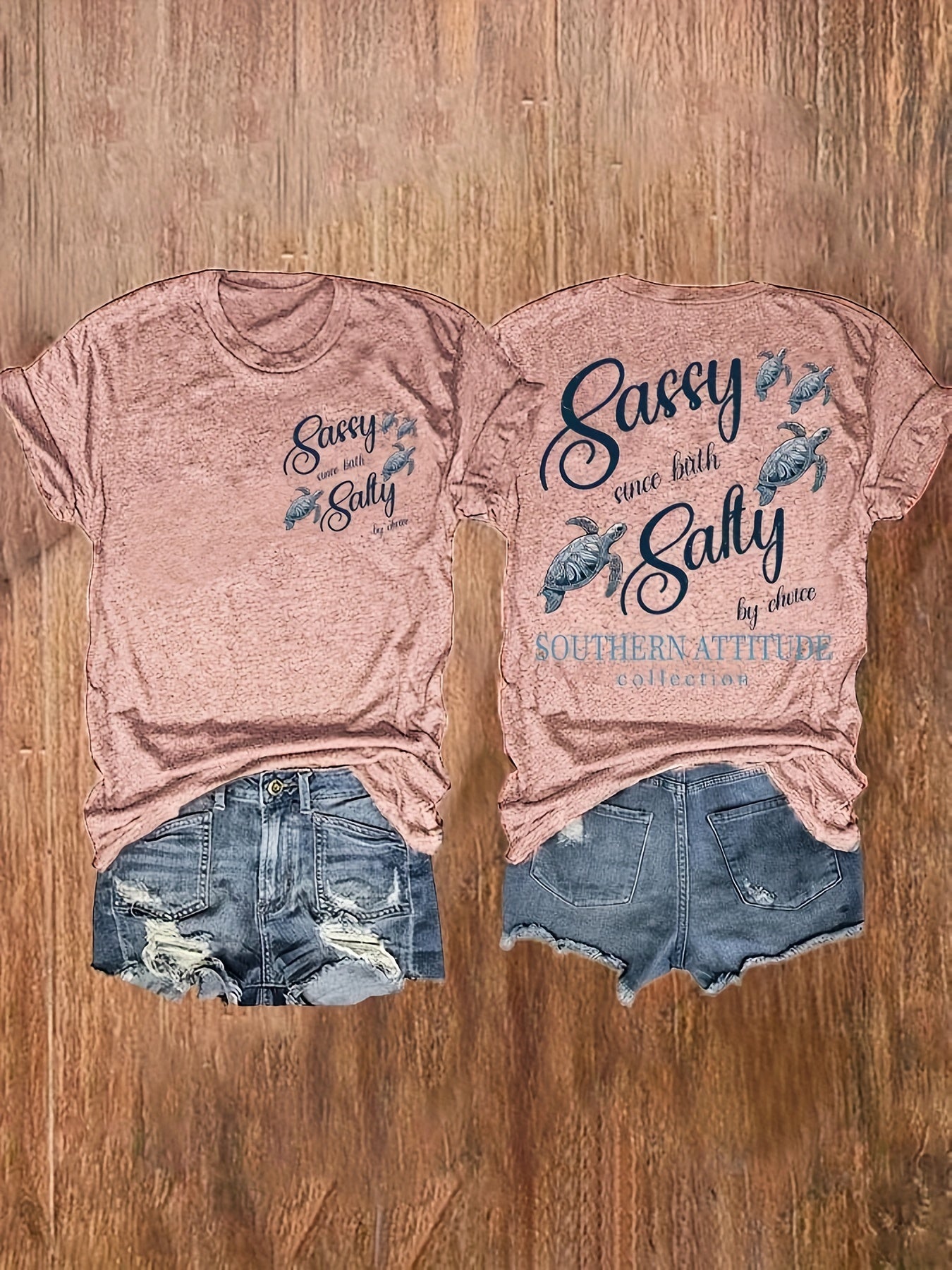 [Vibrant Red T-Shirt] Vibrant Red Women's Casual Short Sleeve T-Shirt | "Salty Like Me" Sea Turtle Graphic Print, Relaxed Fit Round Neck Top, Medium Stretch Machine Washable All-Season Beach Vacation & Casual Attire, Summer Clothing, Notch Detail Shirt,