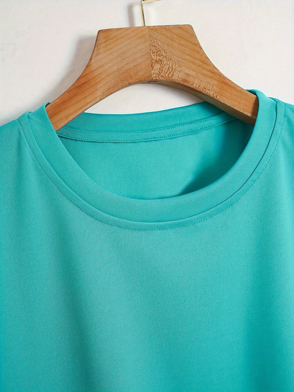Women'S Casual Crew Neck Short Sleeve T-Shirt - Light Blue with White Graphic Print, Soft Polyester Blend, Summer Essential for Casual Attire, Ladies T Shirts