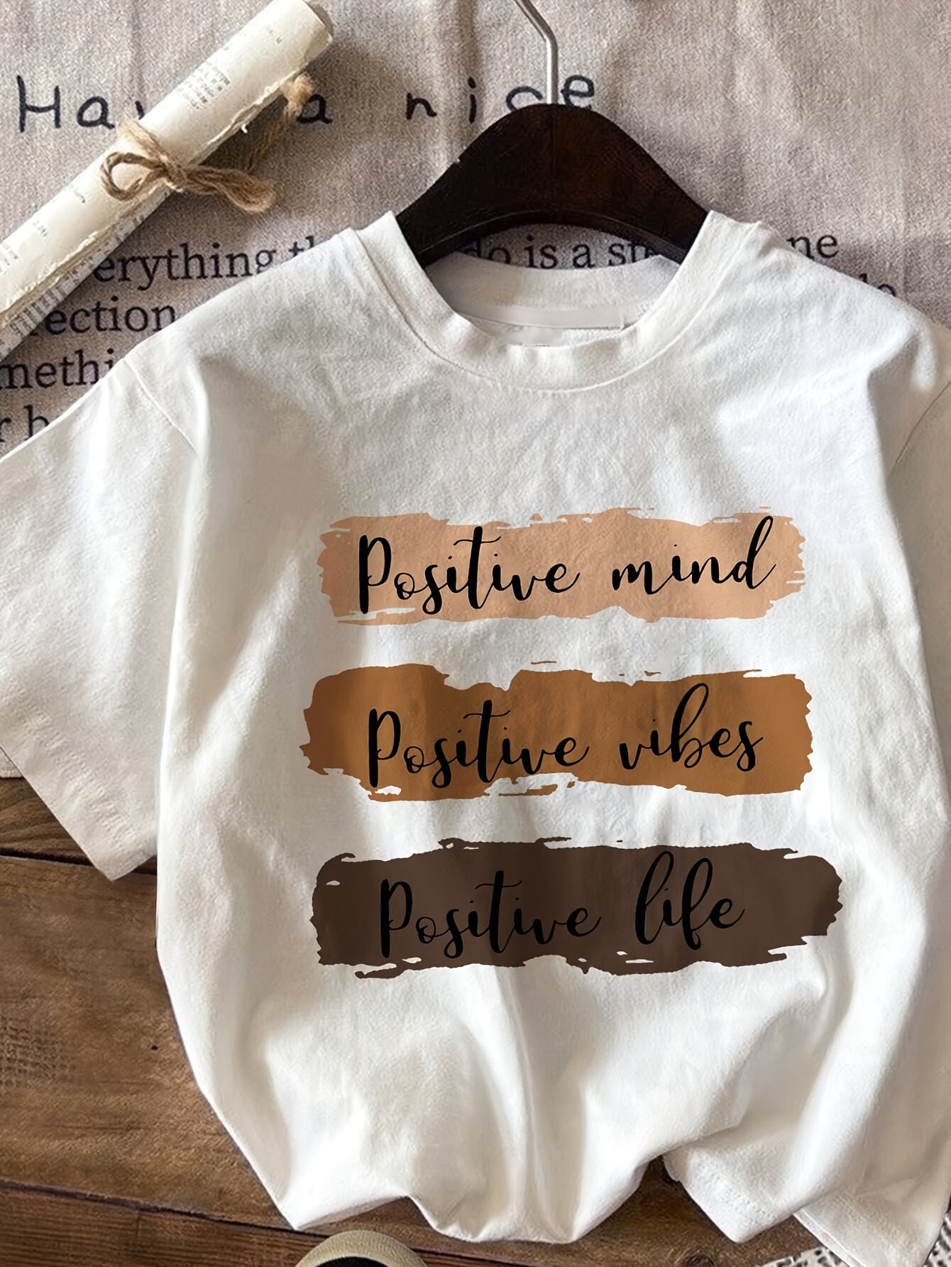 Women's Casual Sporty Round Neck T-Shirt with Motivational Letter Print & Color Block Design - Breathable White Top for Spring/Summer, Machine Washable, Ladies T Shirts, Summer Clothing, Positive Message Tee, Nontransparent Fabric