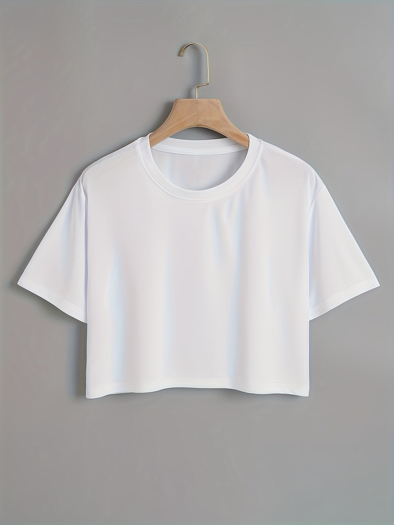 Women'S Casual Crew Neck Short Sleeve T-Shirt - Light Blue with White Graphic Print, Soft Polyester Blend, Summer Essential for Casual Attire, Ladies T Shirts