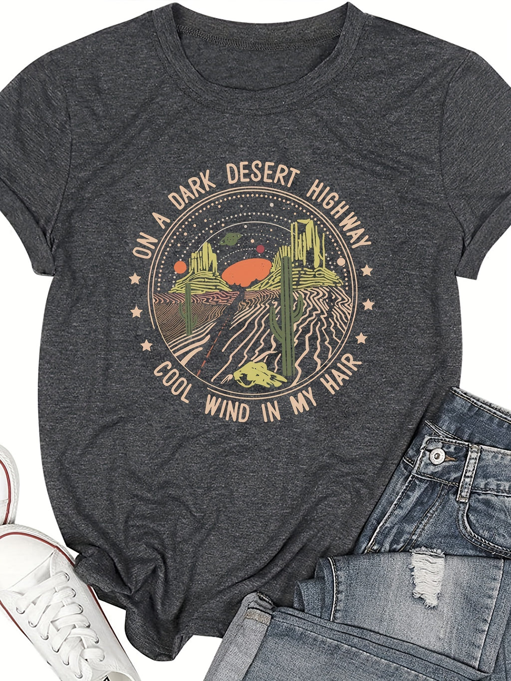 Womens Trendy Graphic Letter Tee - Fashionable Prints, Comfortable Crew Neck, Lightweight Short Sleeves - A Must-Have Casual Wardrobe Staple