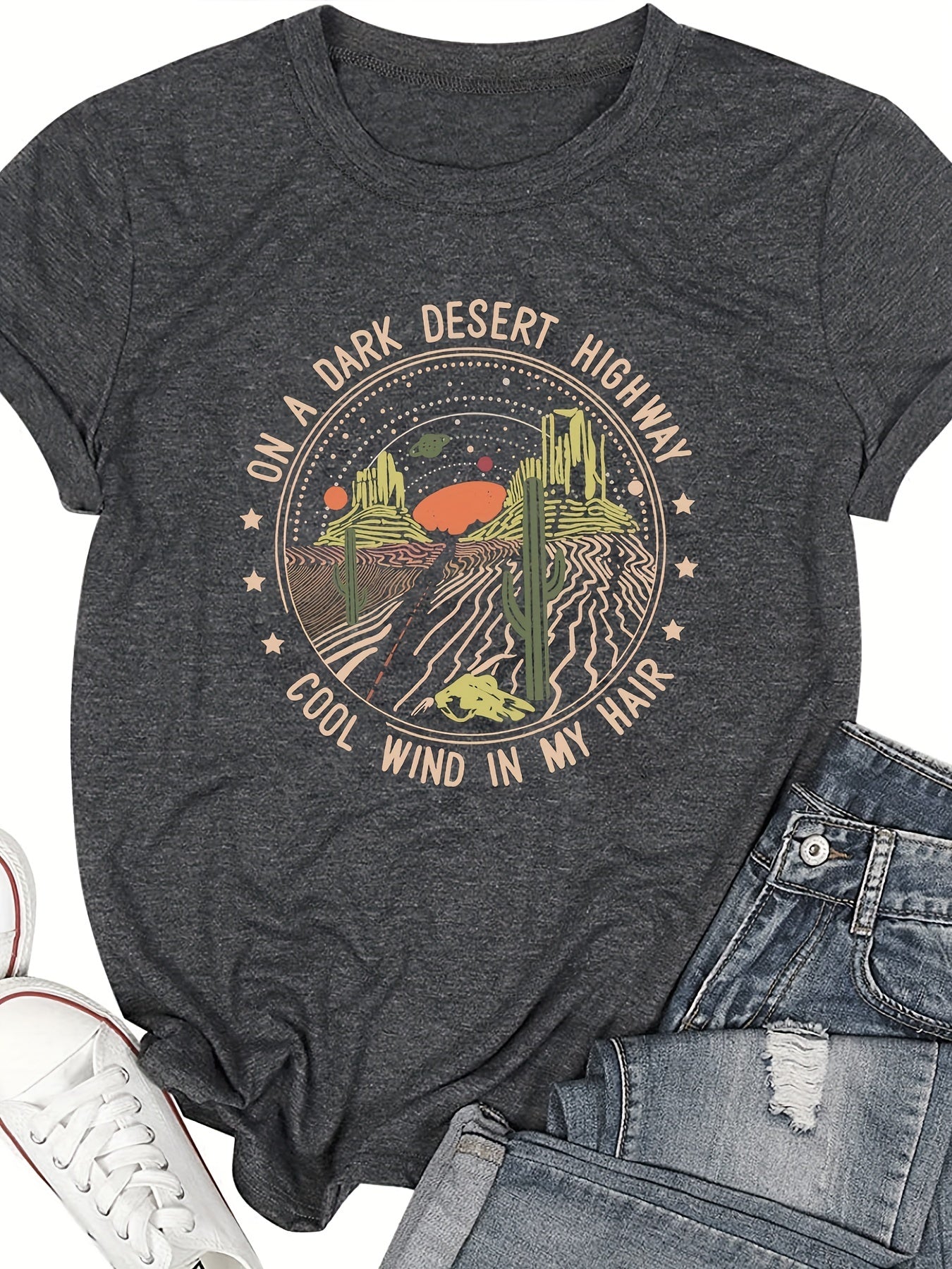 Womens Trendy Graphic Letter Tee - Fashionable Prints, Comfortable Crew Neck, Lightweight Short Sleeves - A Must-Have Casual Wardrobe Staple
