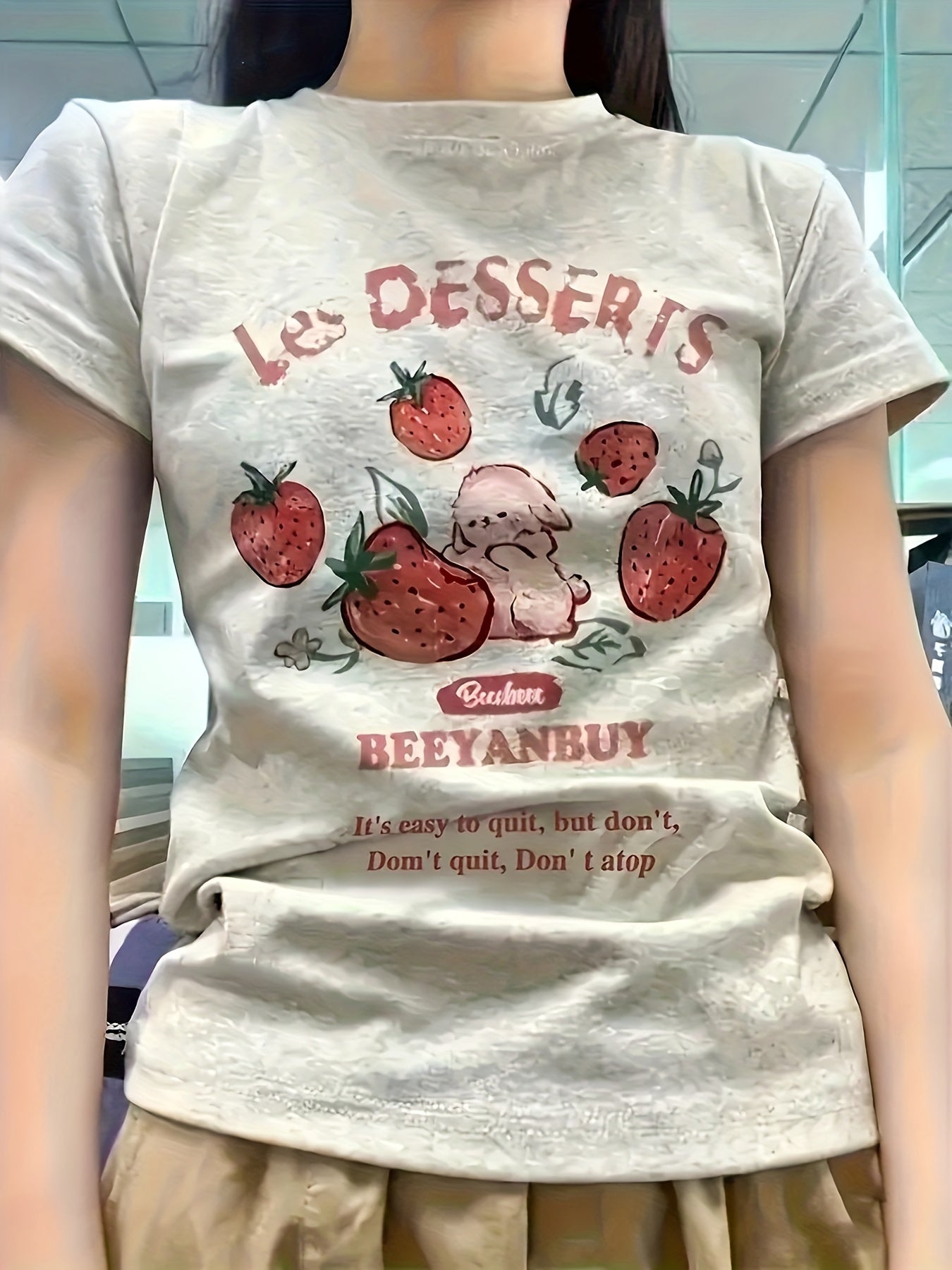 Y2K Summer New Cartoon Strawberry Harajuku Print T-shirt Short Sleeve Top Casual Women's Clothing