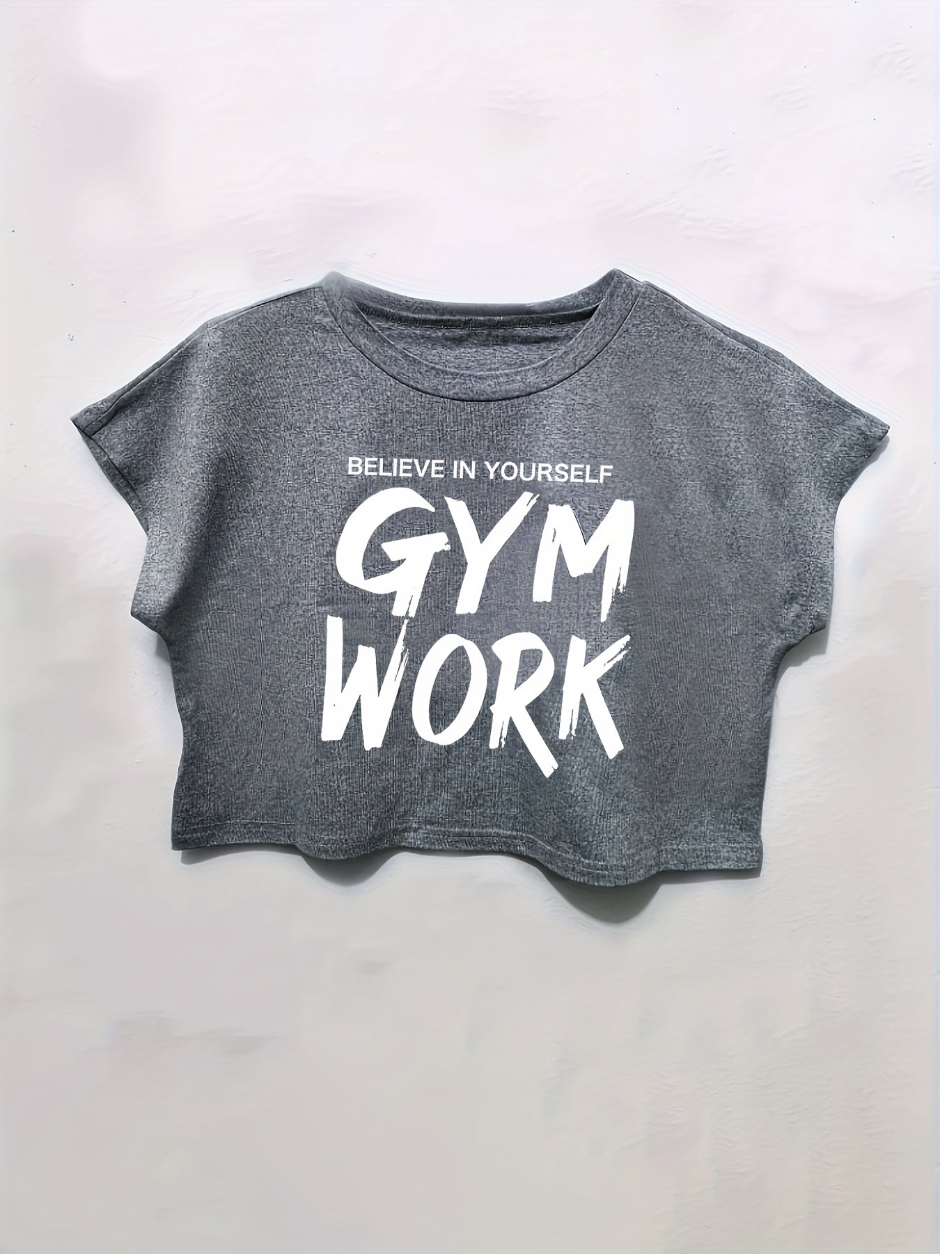 "Women's Y2K Vintage Casual Short Sleeve T-Shirt - ""Believe In Yourself GYM WORK"" Graphic, Sports Style, Spring/Summer - For Women Who Love Fitness & Trendy Fashion - Perfect Gift for Gym Enthusiasts & Fashionistas"