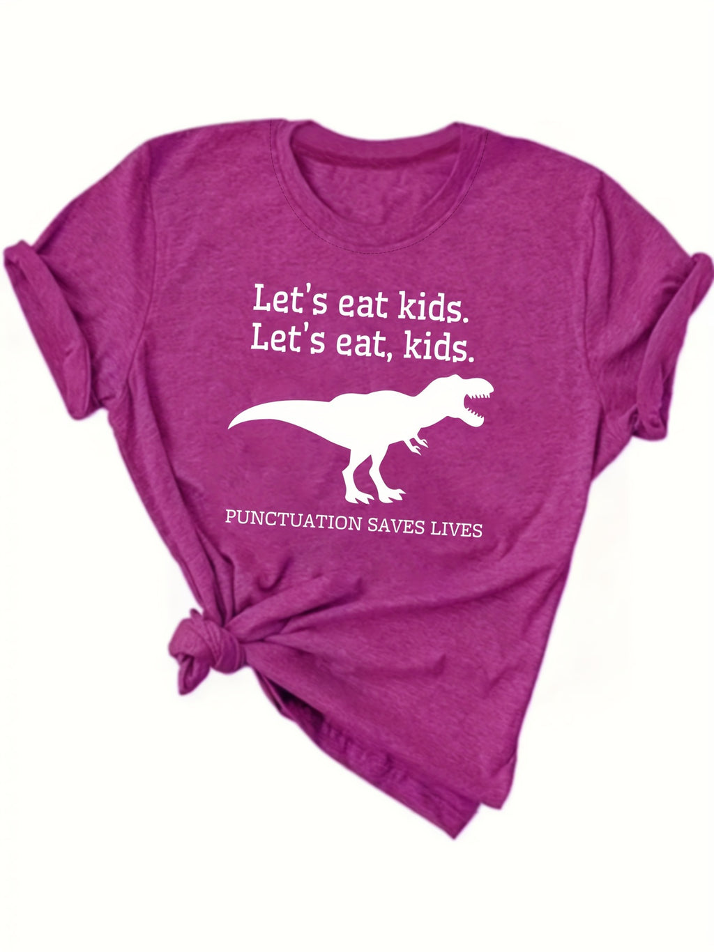 [1pc Graphic Tee] 1pc Alphabet Print Graphic Tee | Dinosaur Punctuation, Casual Crew Neck, Polyester Blend, Regular Length, 95% Polyester 5% Spandex, Summer T-Shirt for Women