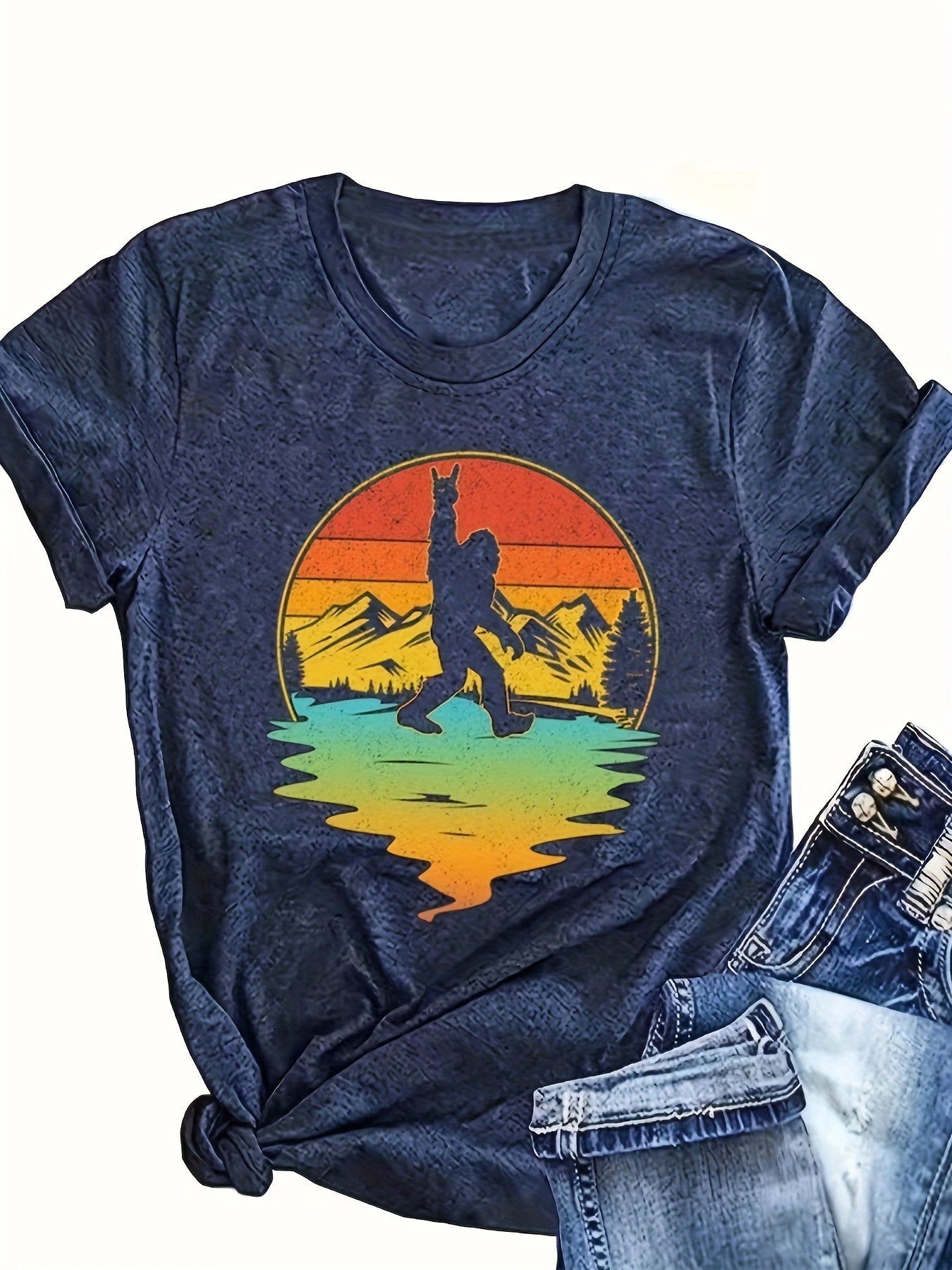 Vibrant Alphabets Graphic Print Crew Neck T-Shirt - Soft Micro Elasticity Polyester Fabric, Machine Washable, Regular Length, Casual Short Sleeve Top for Spring and Summer - Womens Fashion Clothing for All Seasons