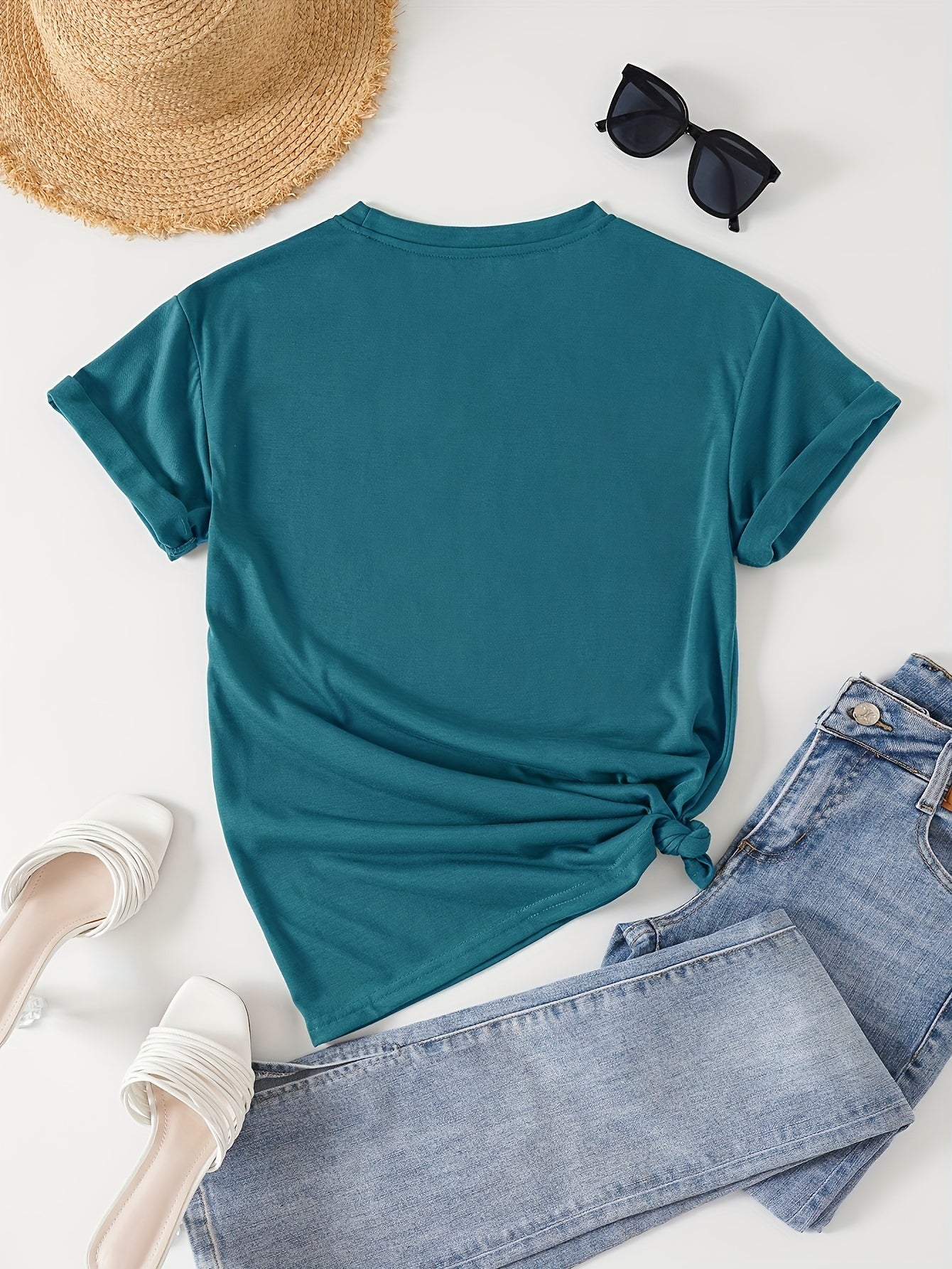Dandelion Print Crew Neck T-Shirt, Casual Short Sleeve T-Shirt For Spring & Summer, Women's Clothing
