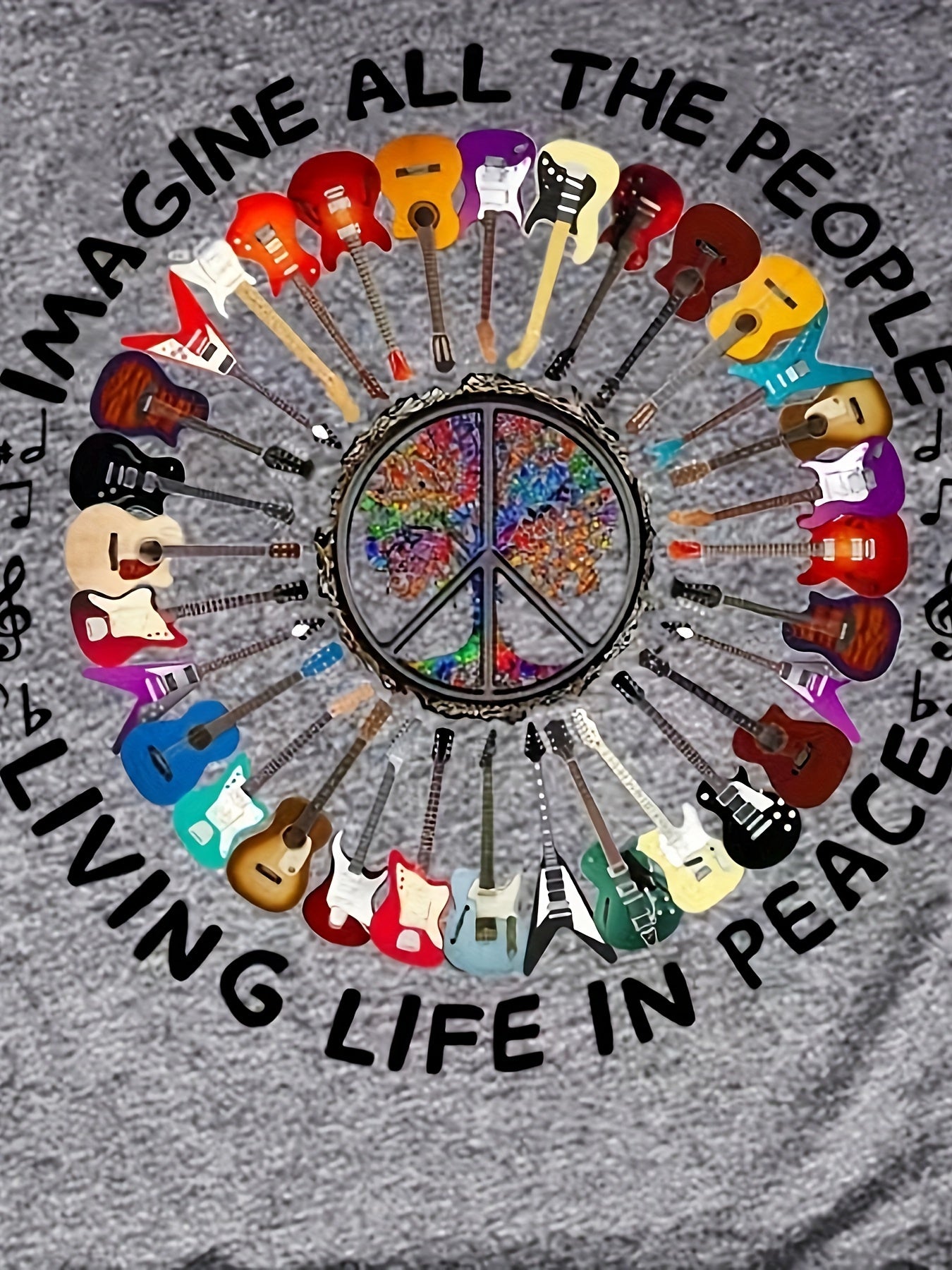 Vibrant Letter & Guitar Print Crew Neck T-Shirt - Relaxed Fit, Short Sleeves, Classic Design, Unique Print - Perfect for Women, Spring & Summer Wear