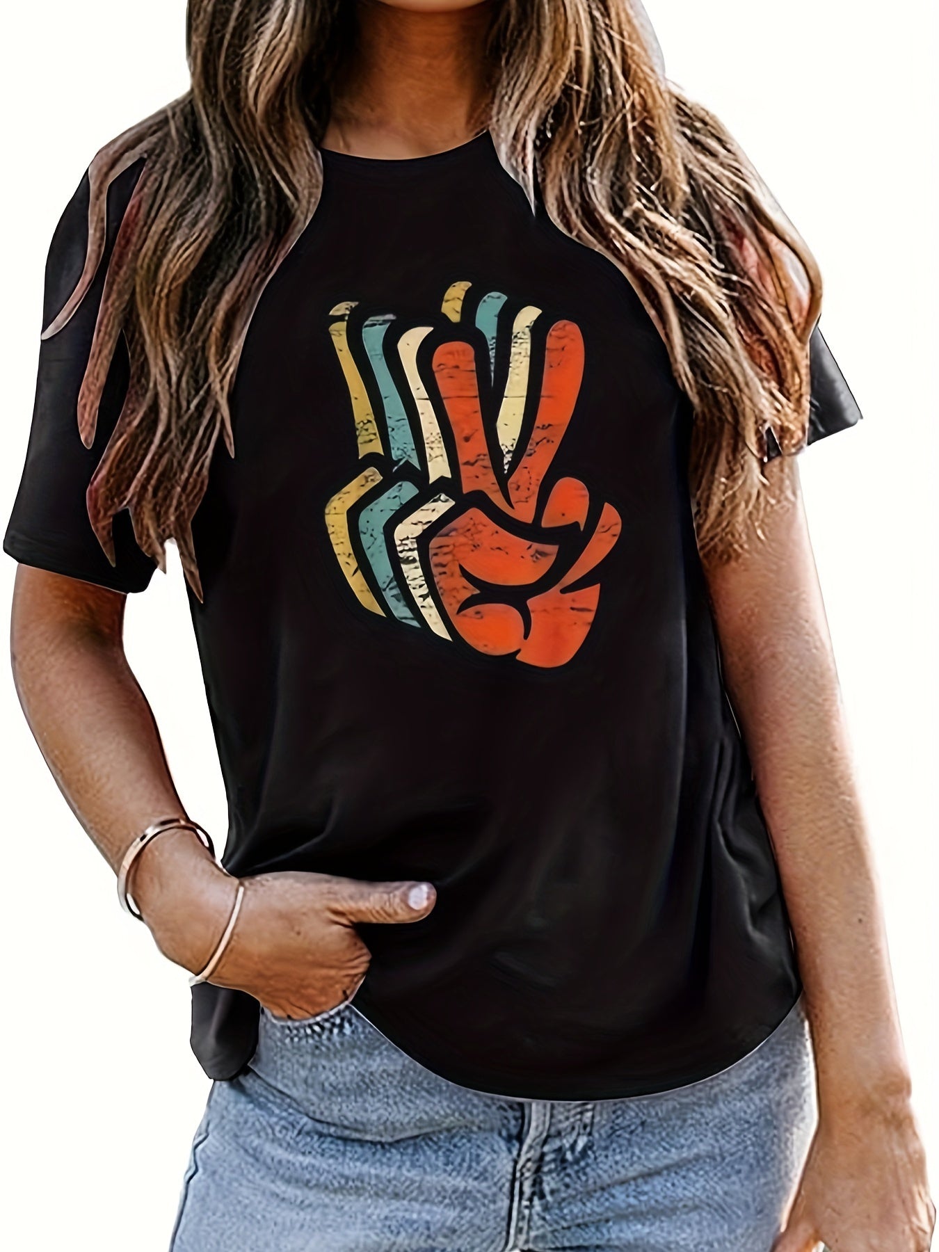 Graphic Print T-shirt, Casual Short Sleeve Crew Neck Top For Spring & Summer, Women's Clothing