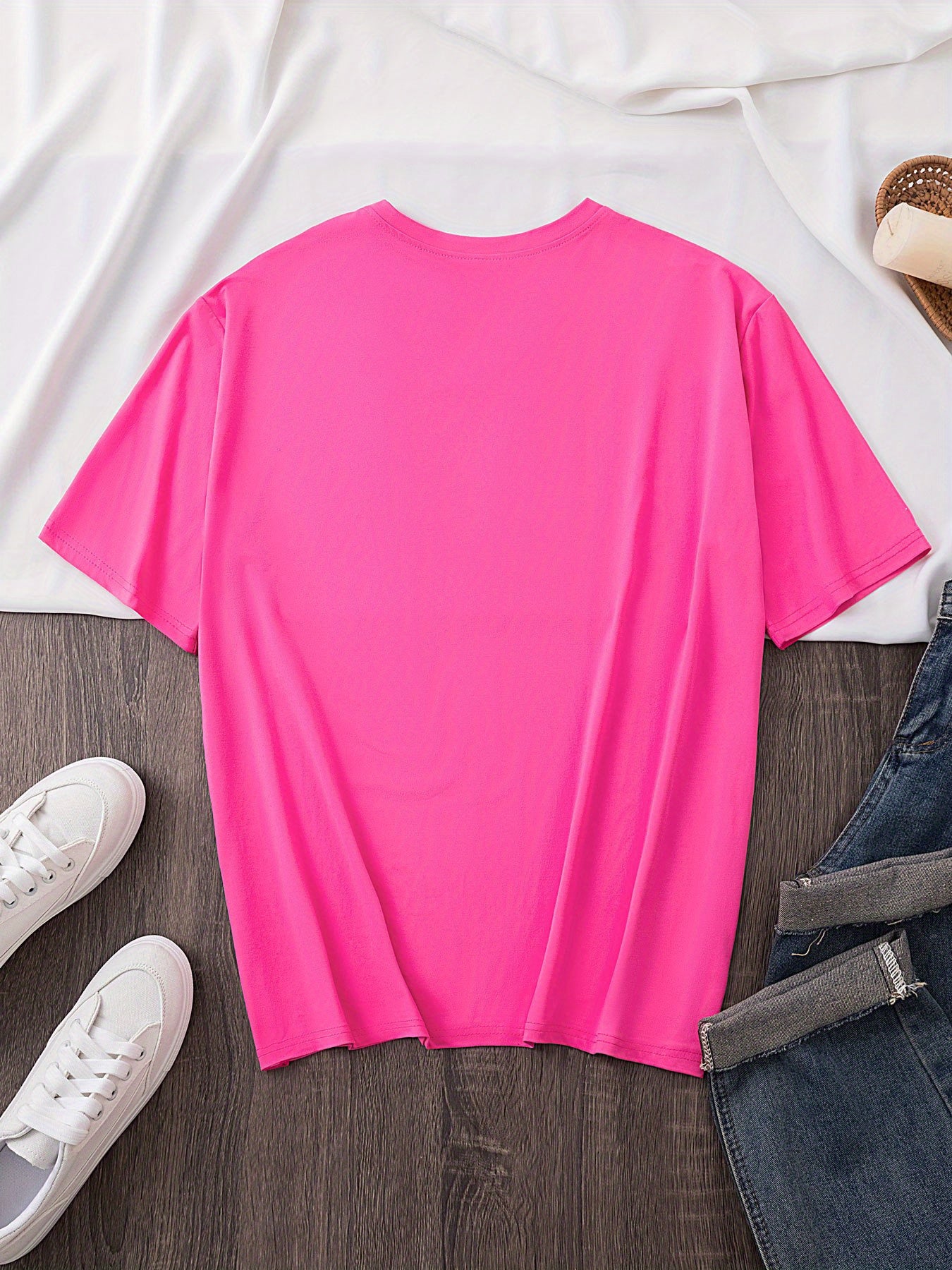 [Casual Polyester T-Shirt] Polyester Women's Casual T-Shirt | "I Whisper WTF" Letter Print, Short Sleeve Crew Neck Top, Knit Fabric, Regular Length - 100% Polyester, 180g/m², All Seasons