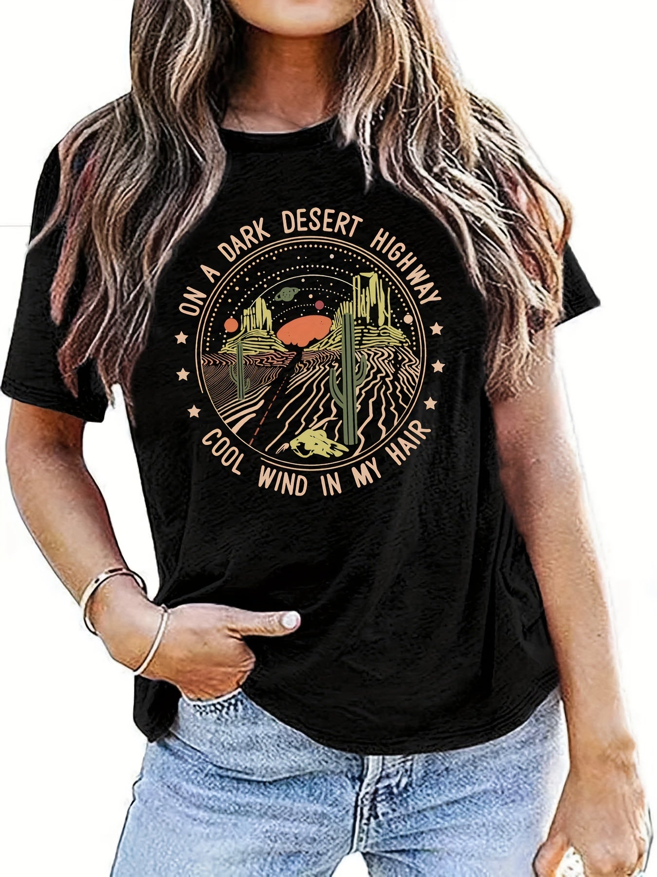 Womens Trendy Graphic Letter Tee - Fashionable Prints, Comfortable Crew Neck, Lightweight Short Sleeves - A Must-Have Casual Wardrobe Staple