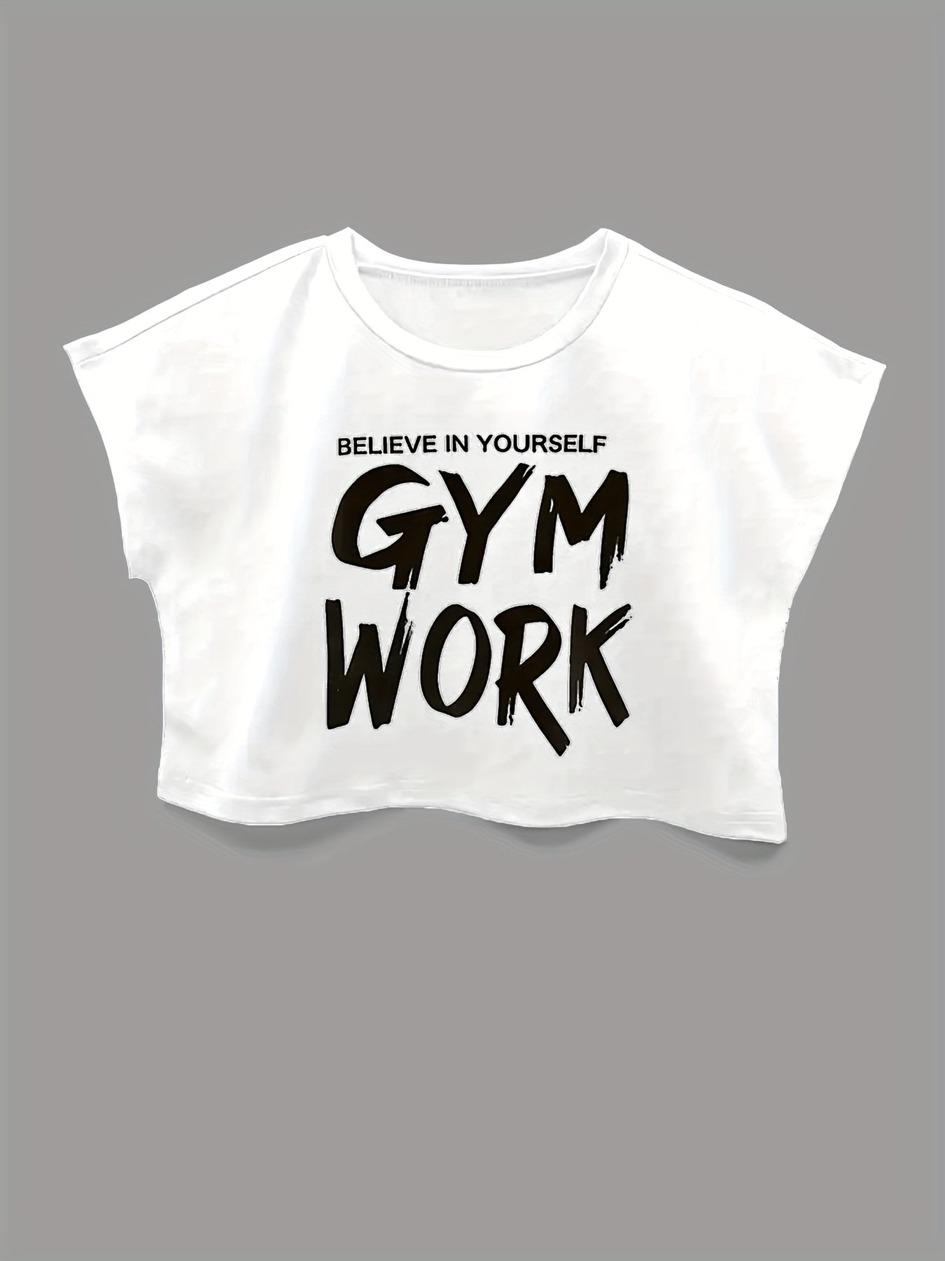 "Women's Y2K Vintage Casual Short Sleeve T-Shirt - ""Believe In Yourself GYM WORK"" Graphic, Sports Style, Spring/Summer - For Women Who Love Fitness & Trendy Fashion - Perfect Gift for Gym Enthusiasts & Fashionistas"